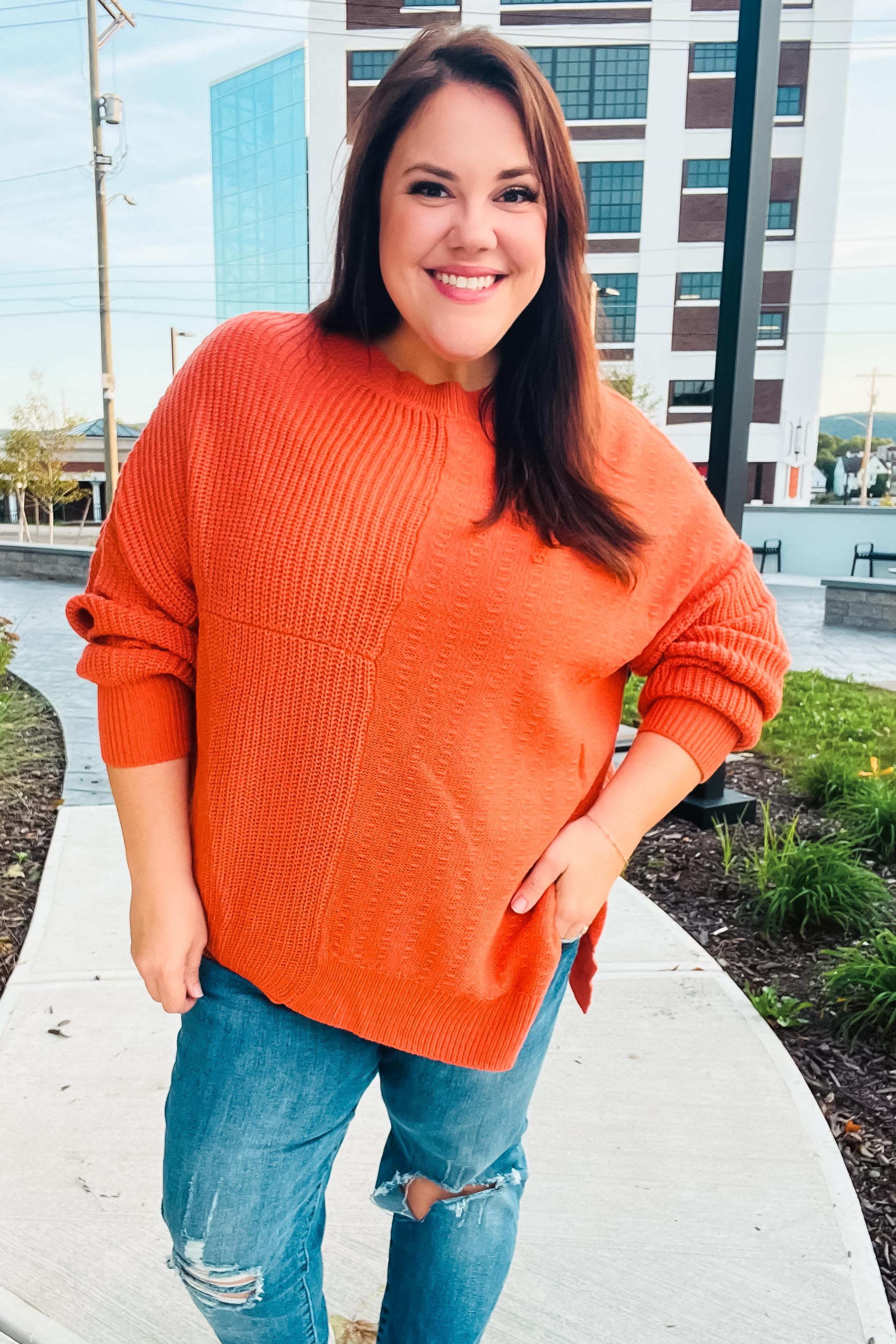 Suddenly Fine Asymmetrical Knit Sweater • Pumpkin