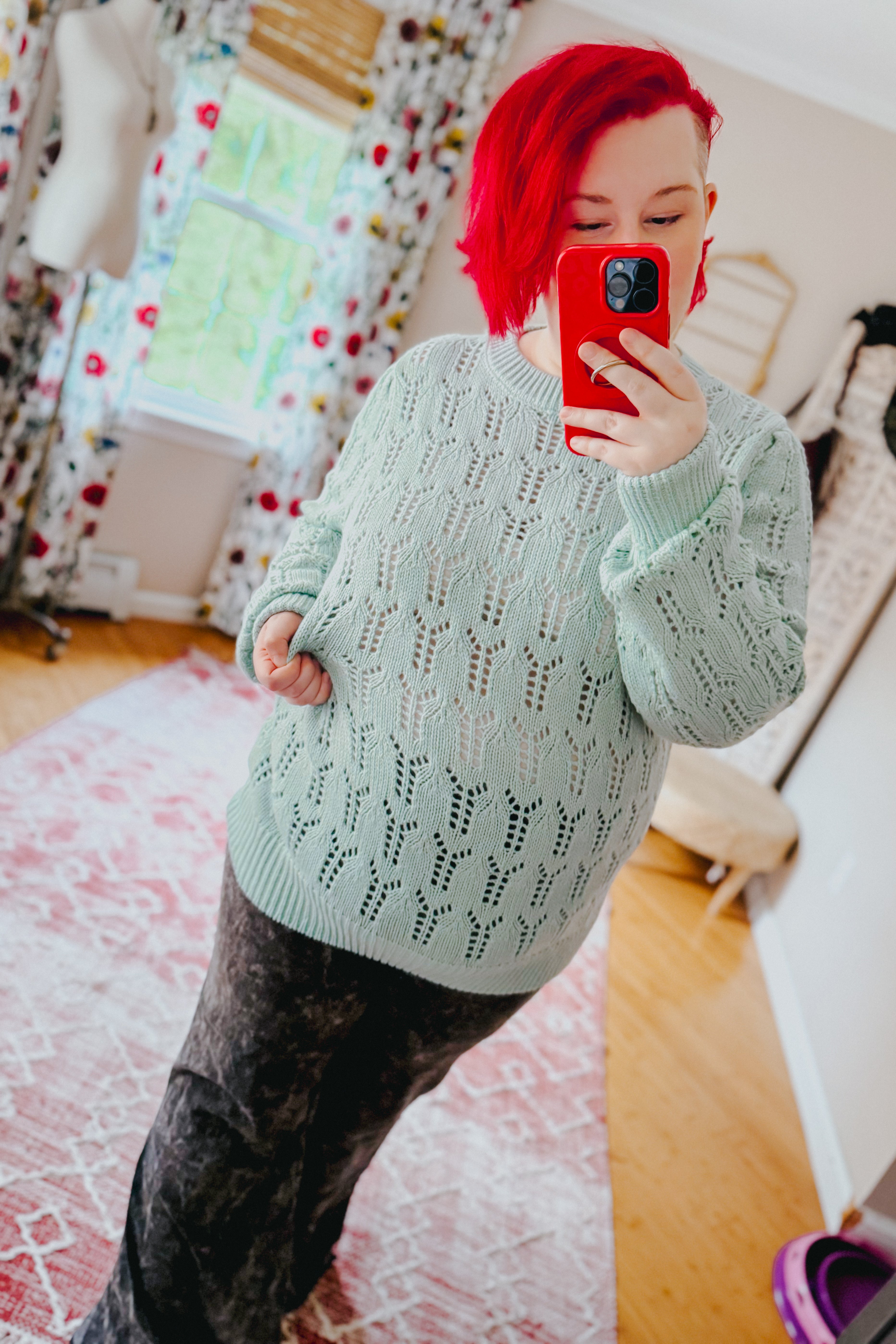 Hole In One Sheer Pointelle Knit Sweater