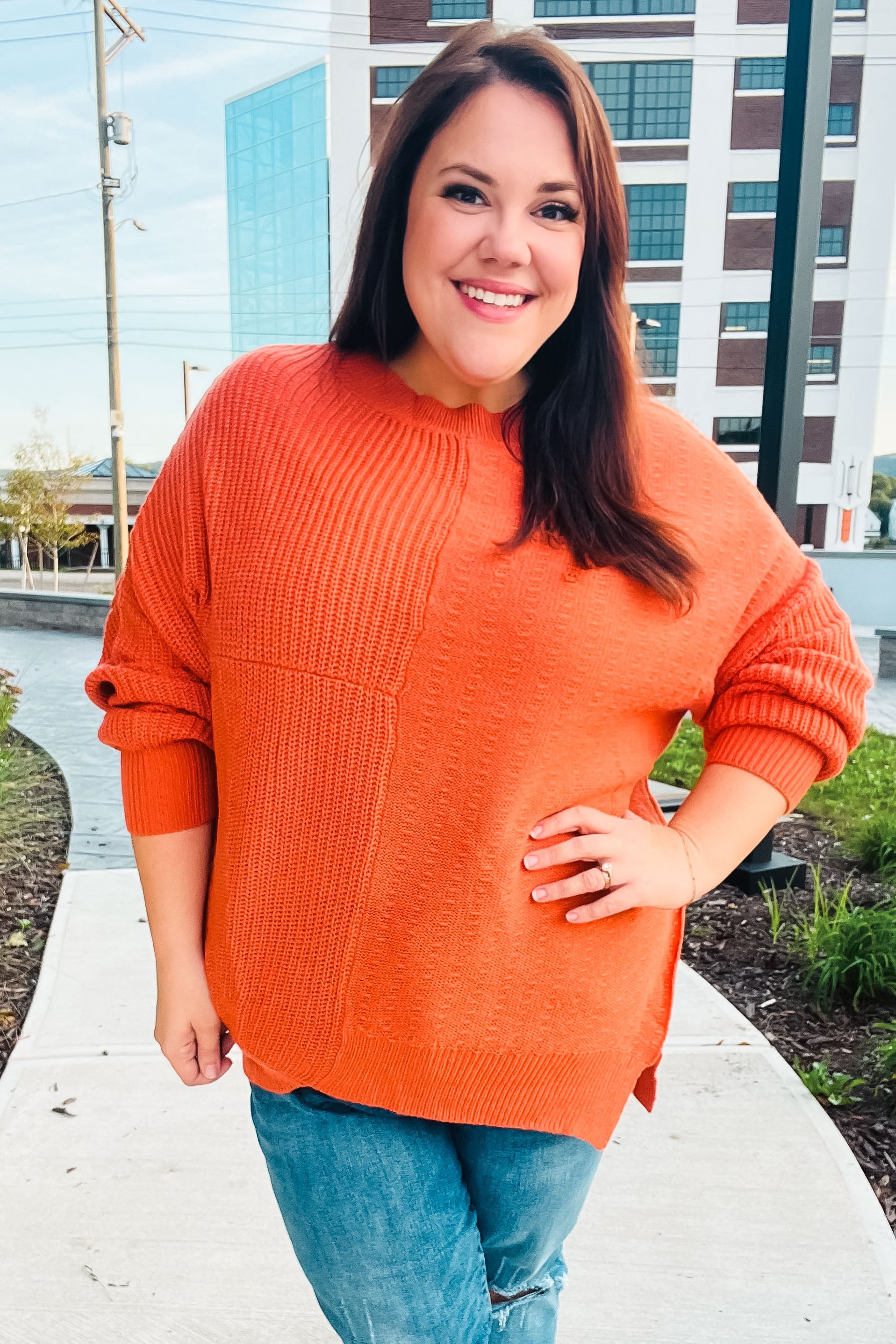 Suddenly Fine Asymmetrical Knit Sweater • Pumpkin