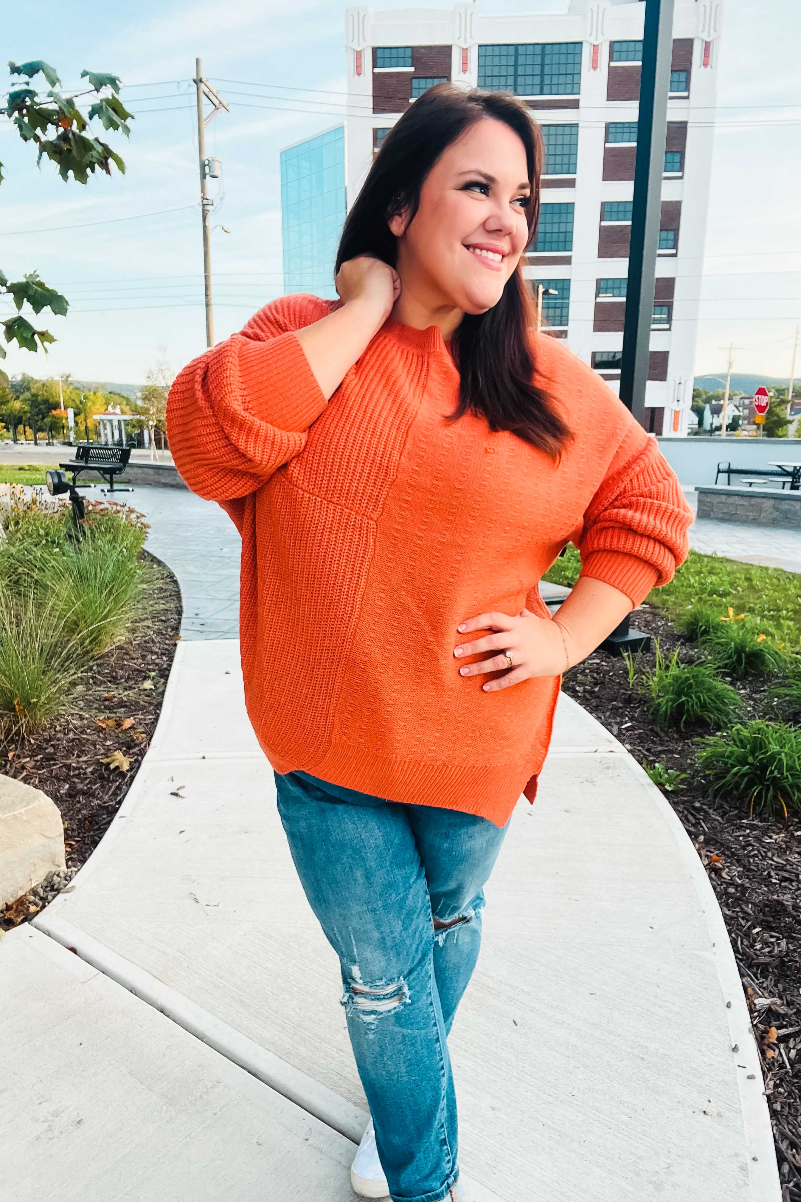 Suddenly Fine Asymmetrical Knit Sweater • Pumpkin