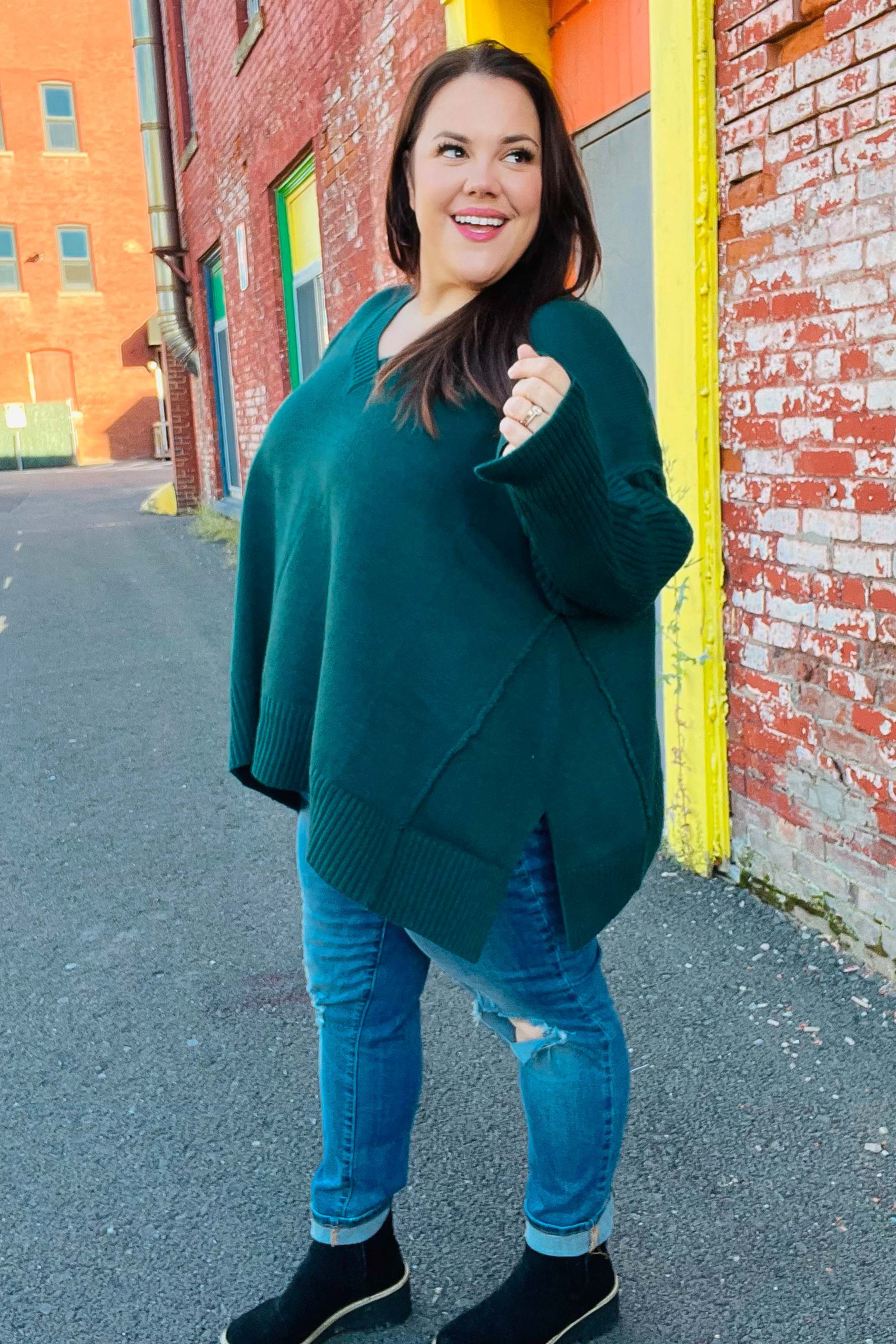 Daydream V Neck Rib Knit Sweater • Green