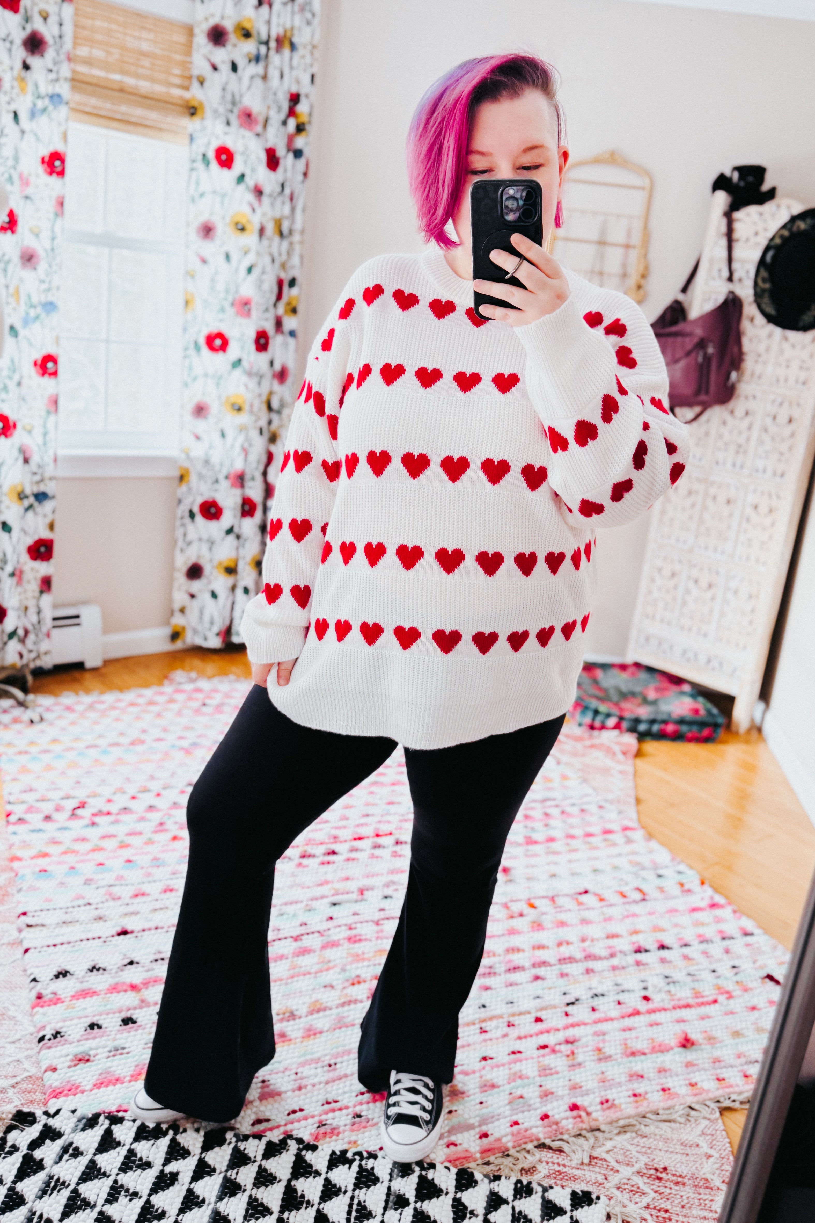 Our Time Jacquard Heart Stripe Pullover Sweater