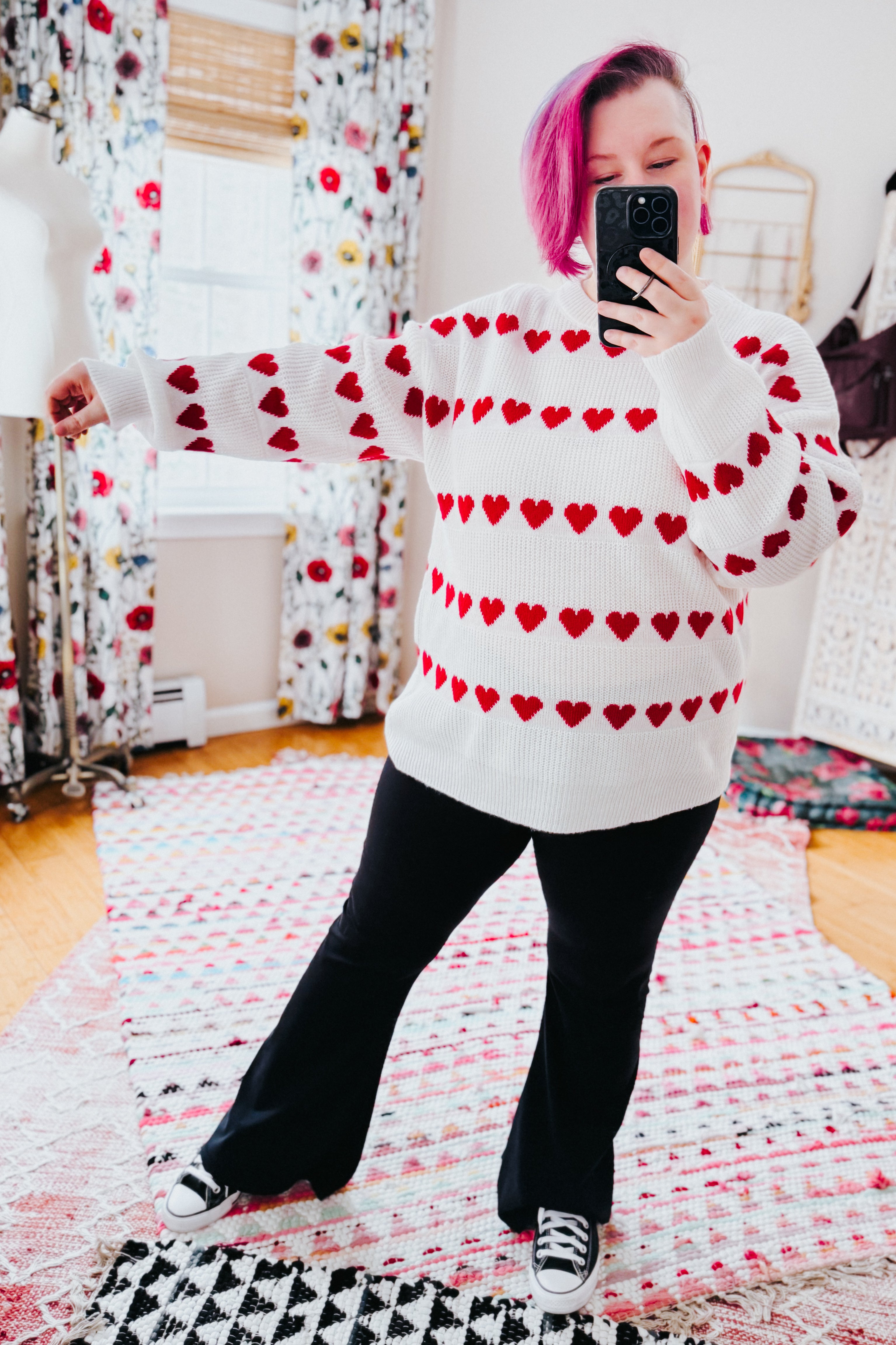 Our Time Jacquard Heart Stripe Pullover Sweater