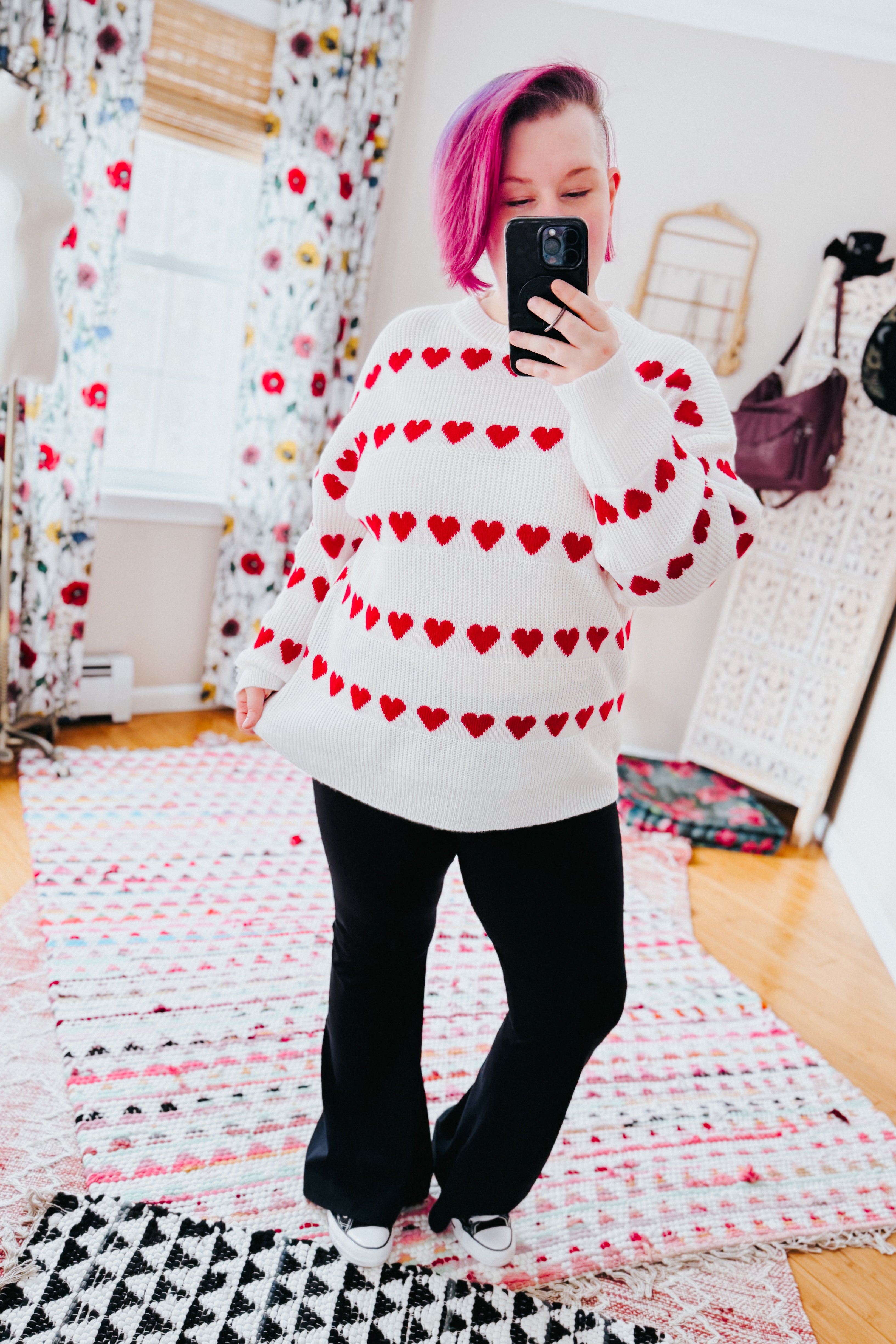 Our Time Jacquard Heart Stripe Pullover Sweater