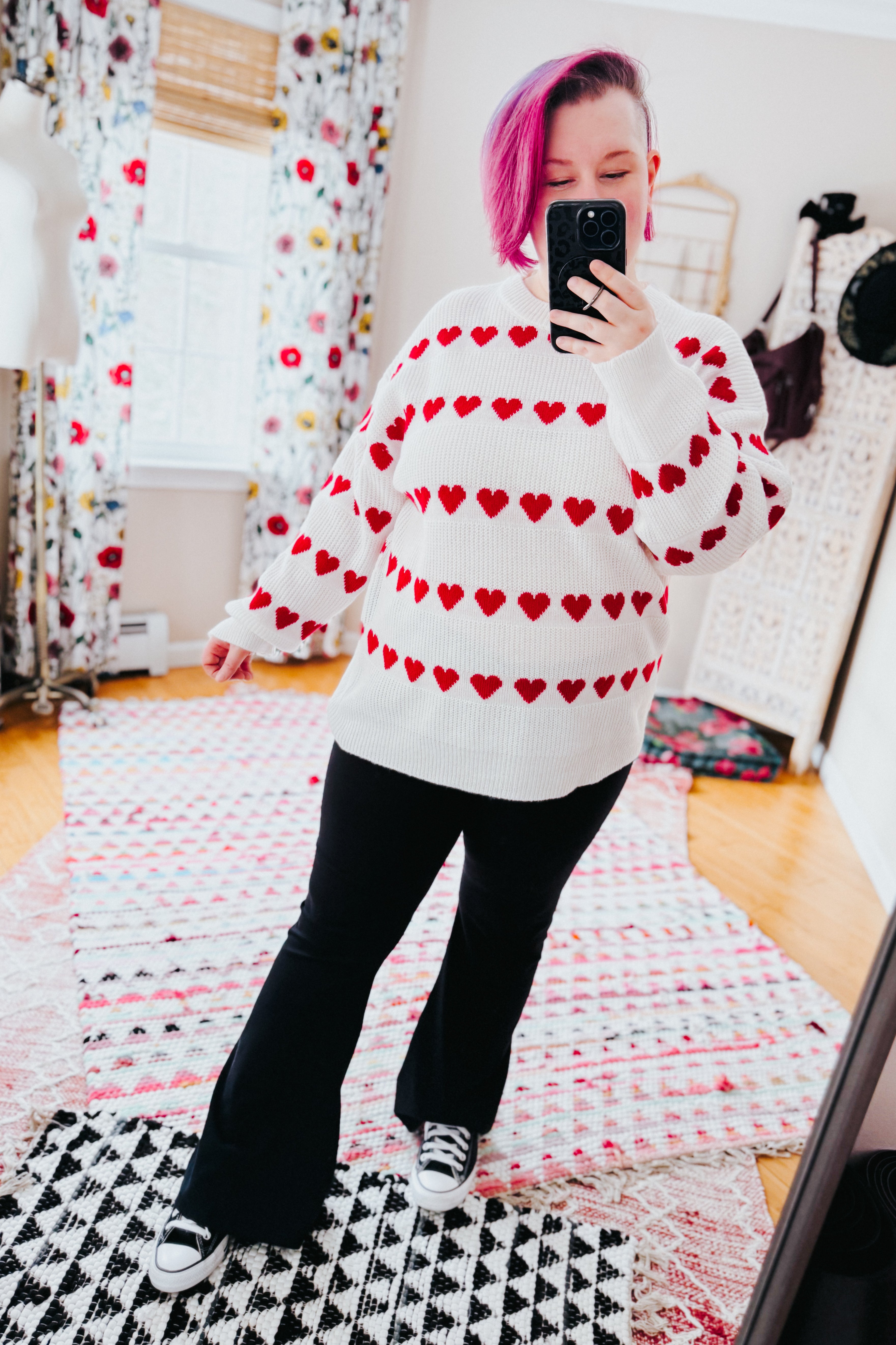 Our Time Jacquard Heart Stripe Pullover Sweater