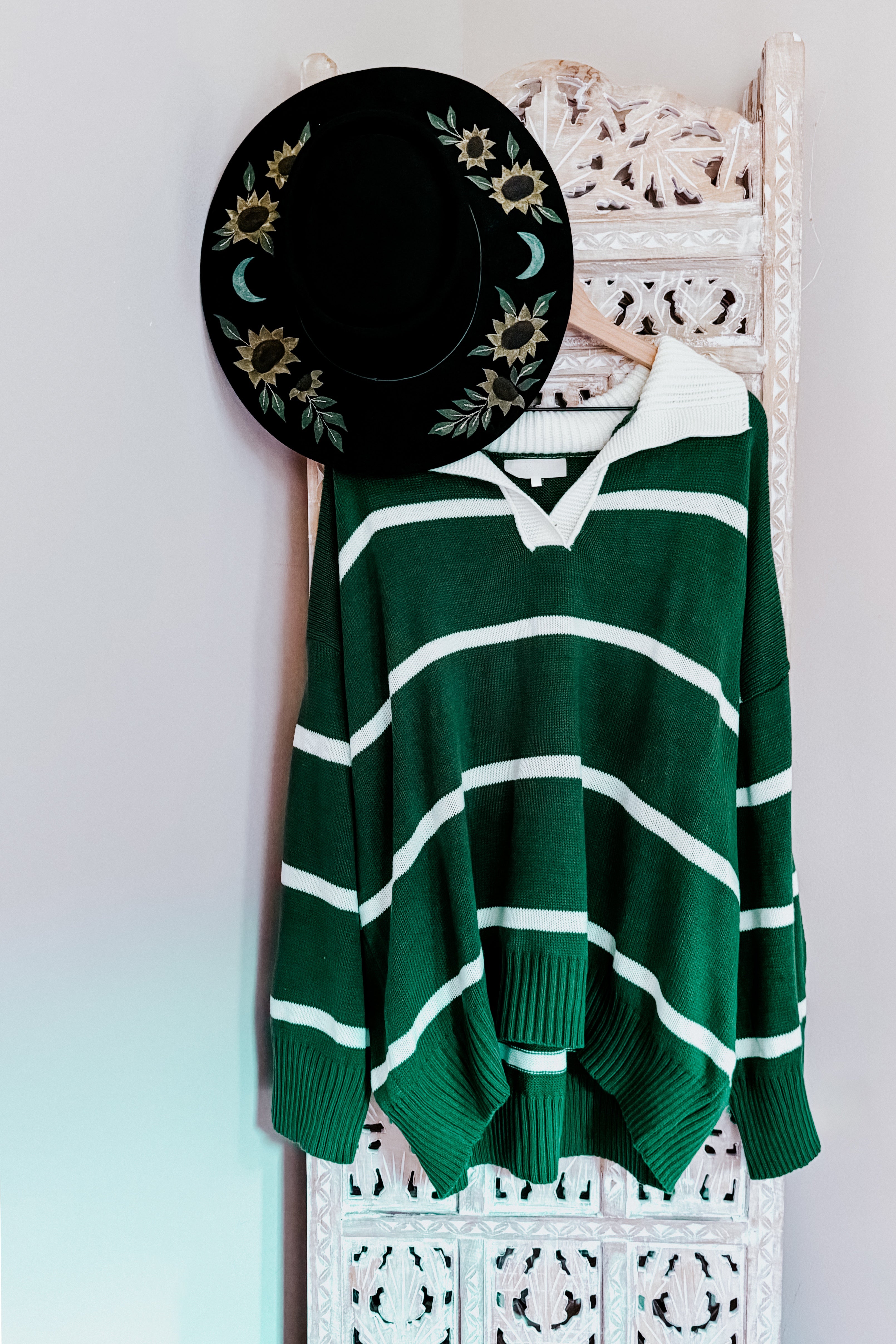 Makes You Wonder Striped Collared Sweater • Green