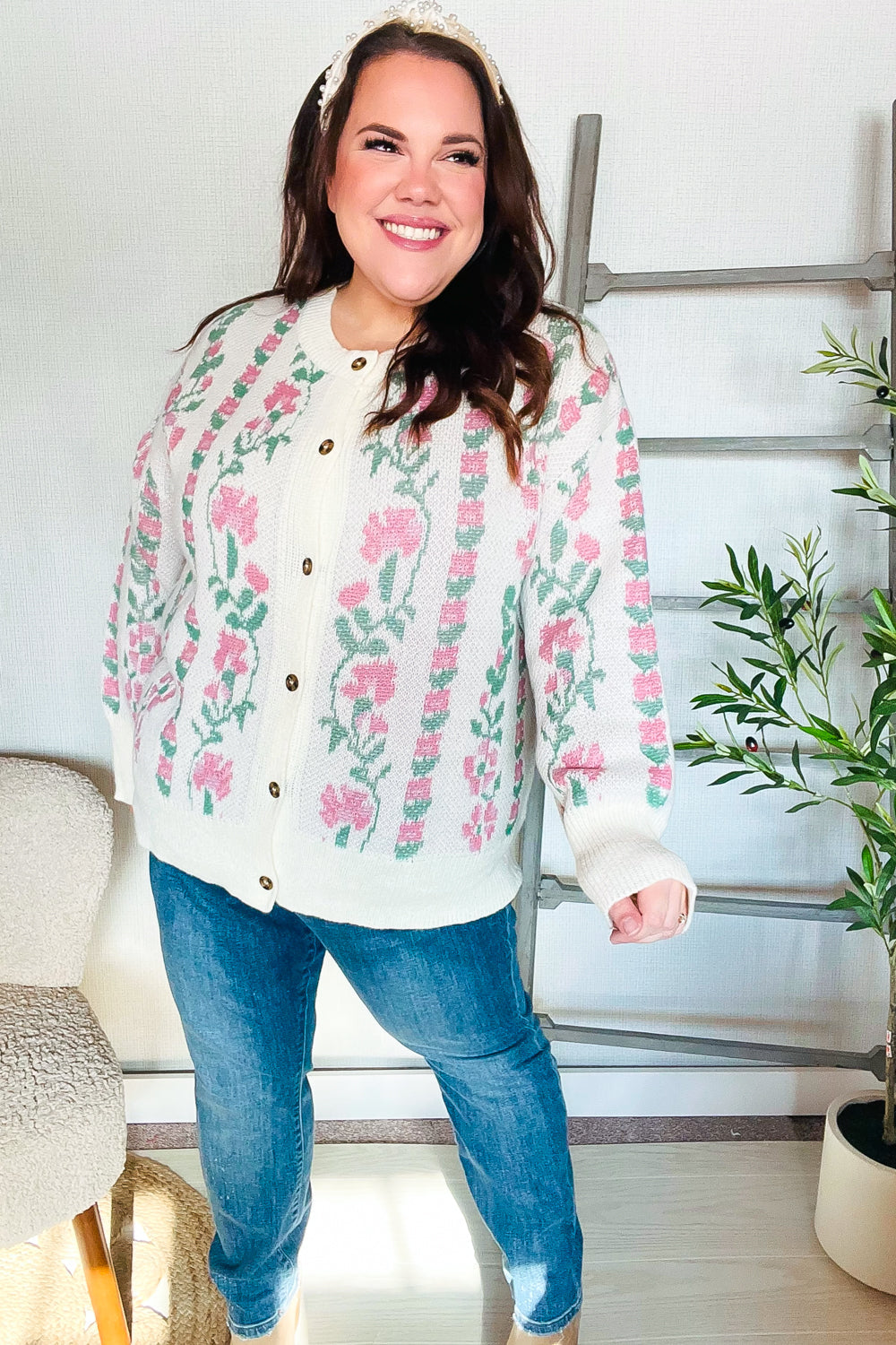 Don’t Wanna Go Jacquard Floral Button Down Cardigan