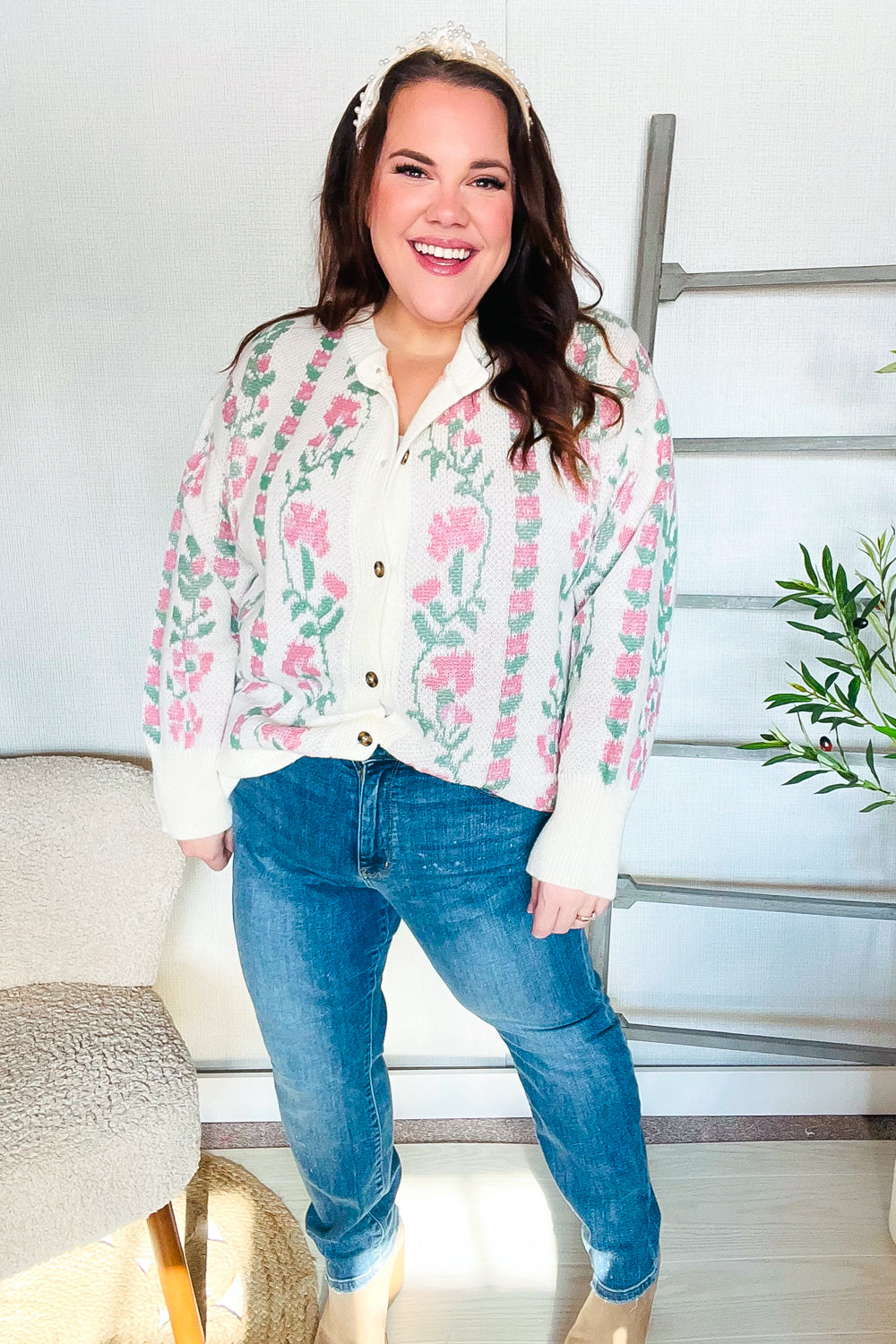 Don’t Wanna Go Jacquard Floral Button Down Cardigan