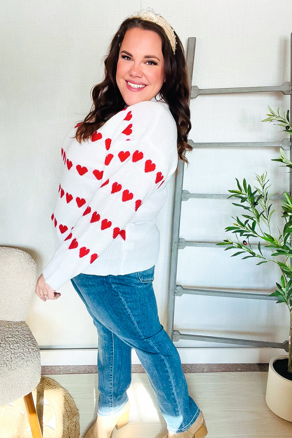 Our Time Jacquard Heart Stripe Pullover Sweater