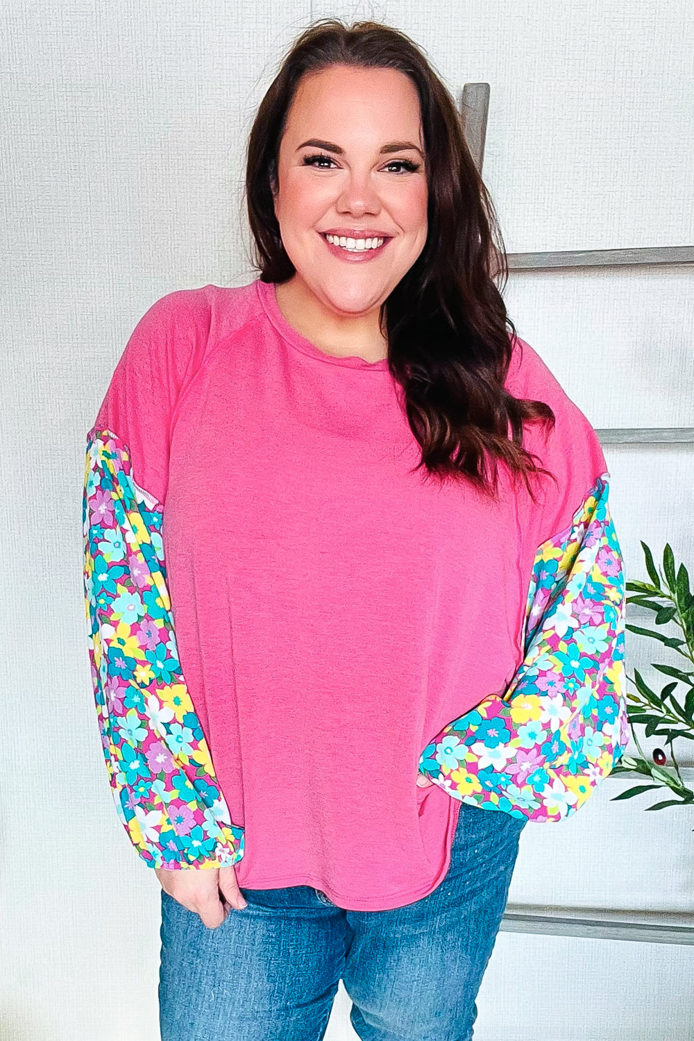 Meet Again Floral Bubble Sleeve French Terry Pullover