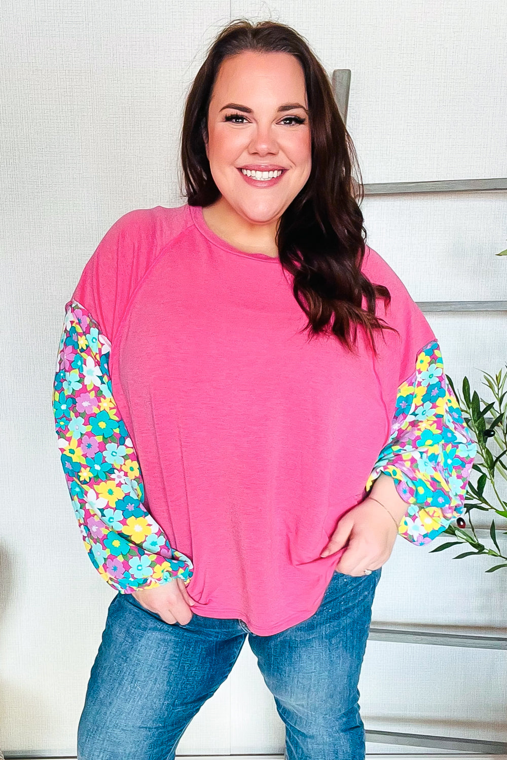 Meet Again Floral Bubble Sleeve French Terry Pullover