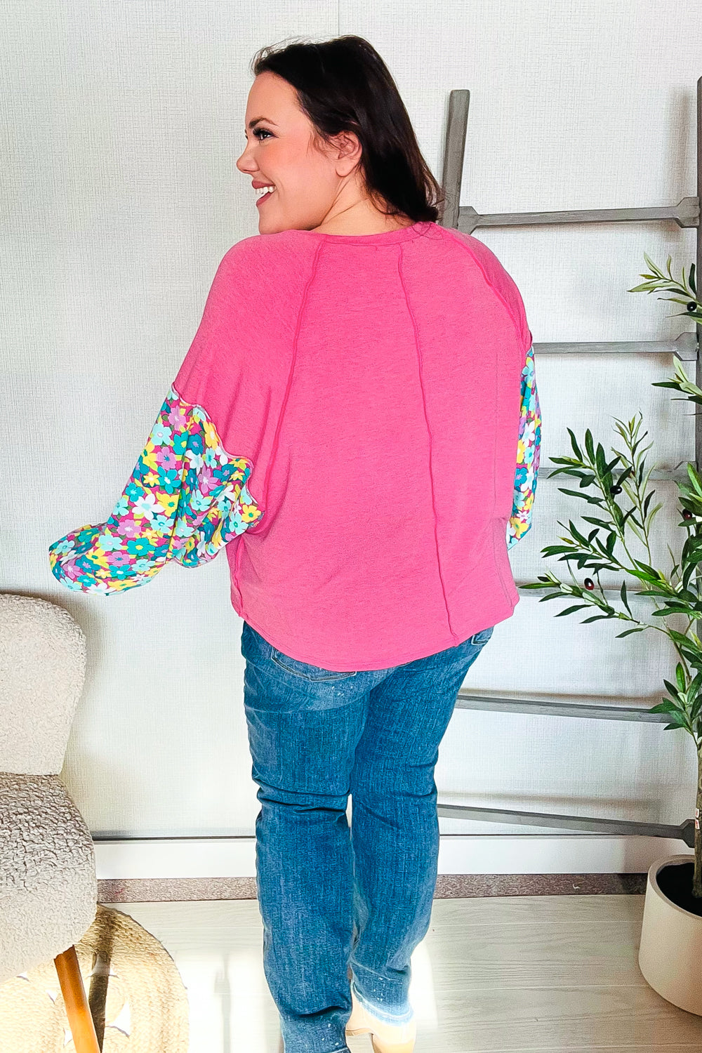 Meet Again Floral Bubble Sleeve French Terry Pullover