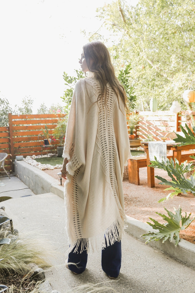 Faye Frayed Border Bohemian Ruana • Cream