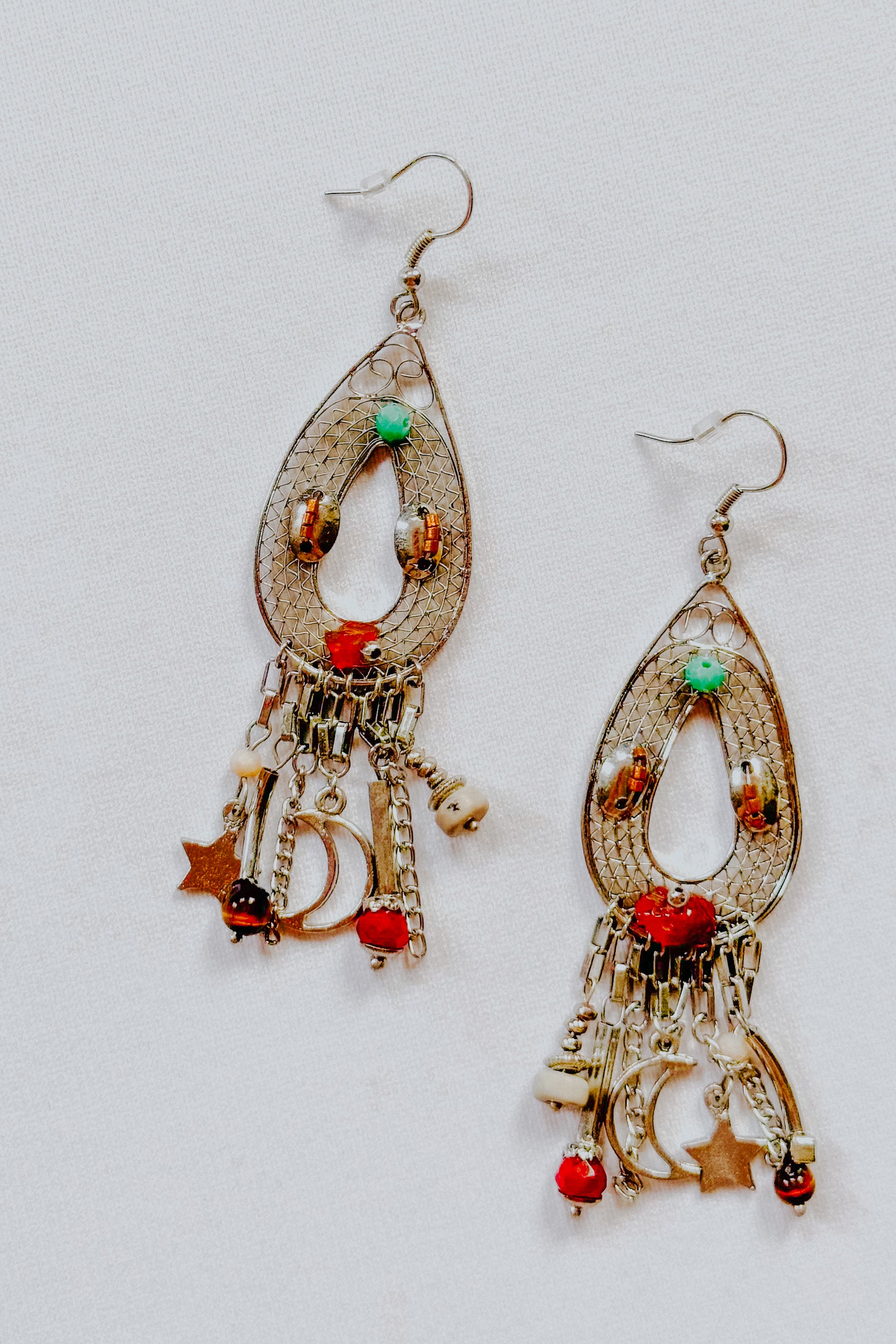 Birdie Moon & Stars Beaded Teardrop Earrings