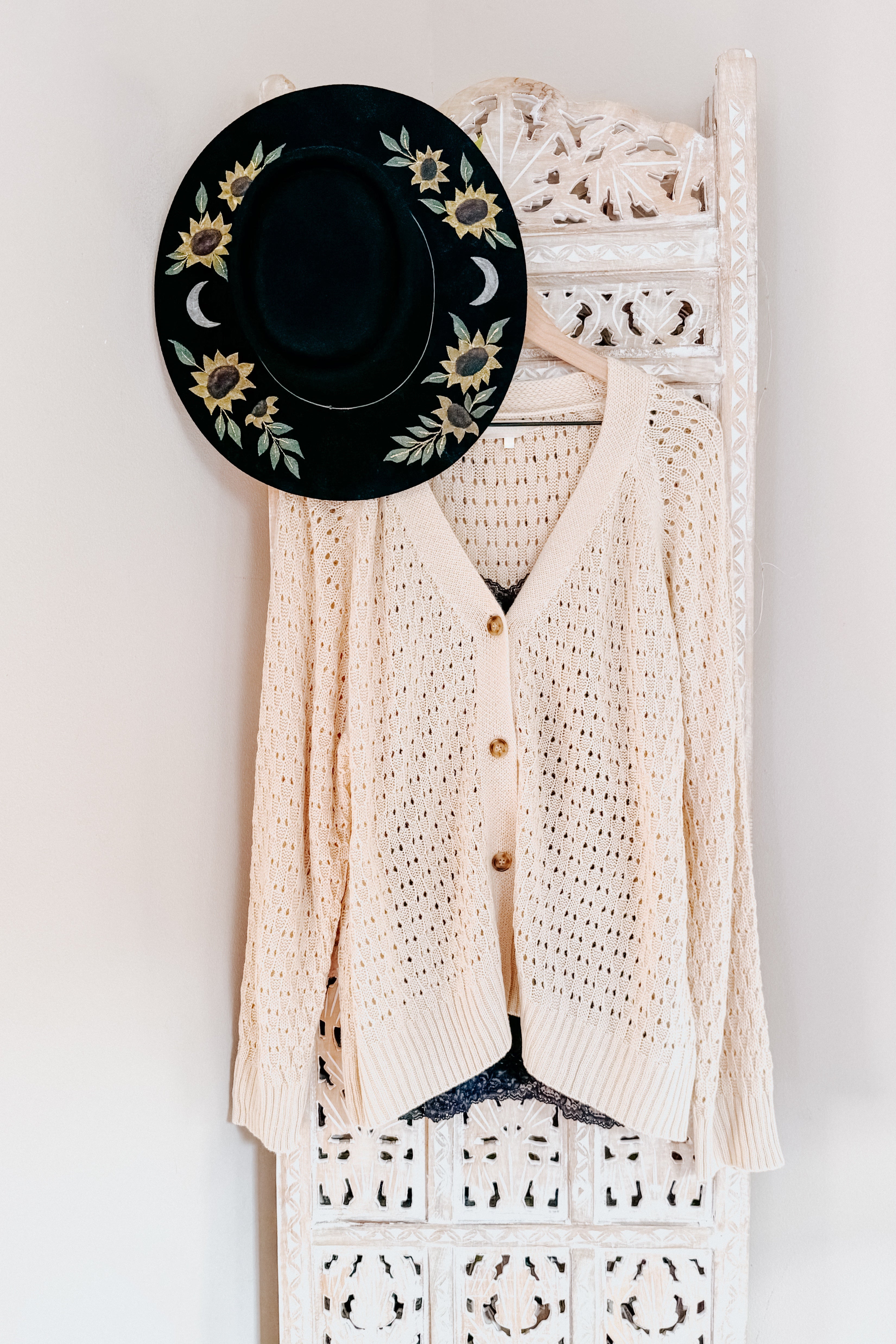 Wallflower Pointelle Knit Button Down Cardigan • Oatmeal