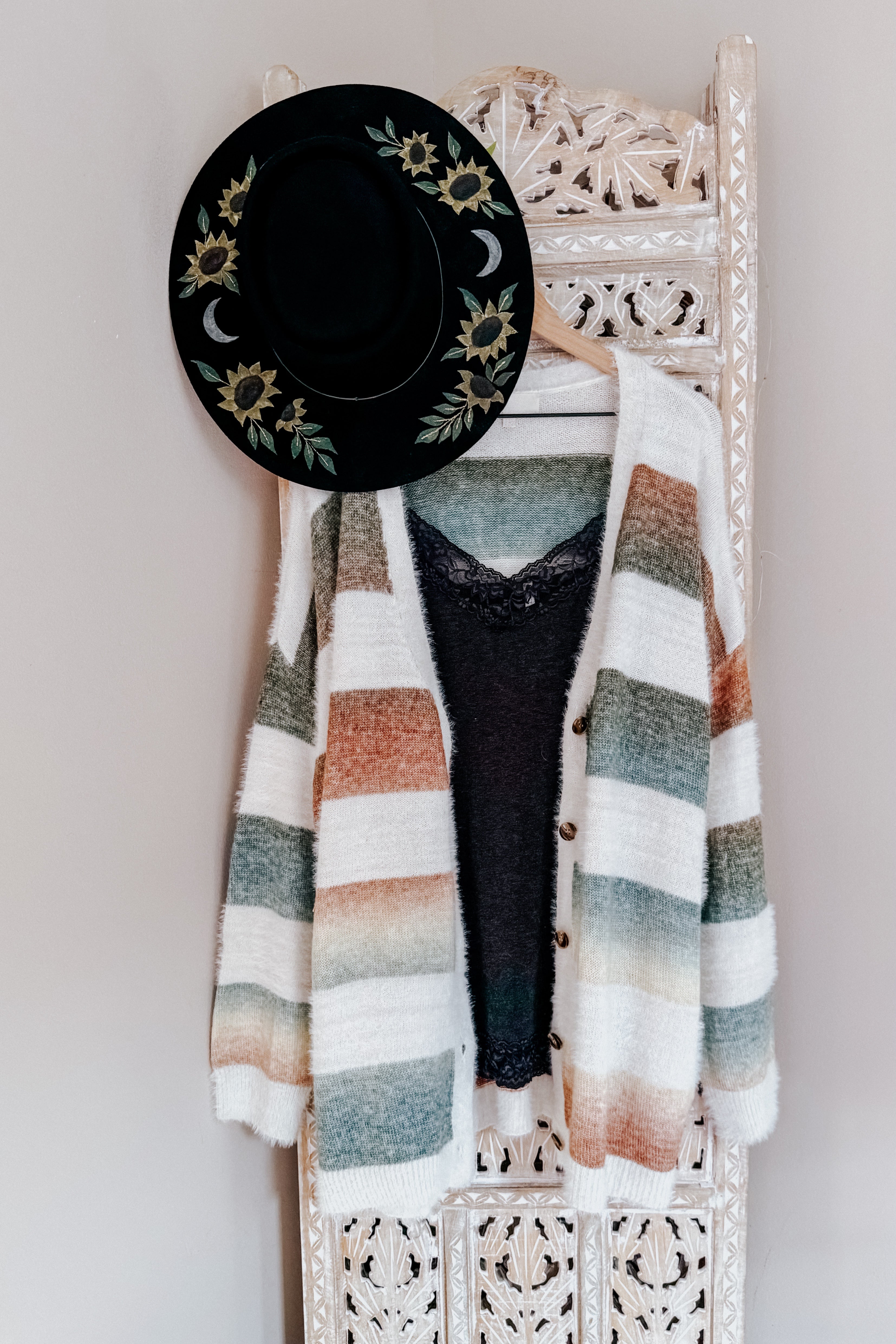 On Air Striped Button Down Fuzzy Knit Cardigan