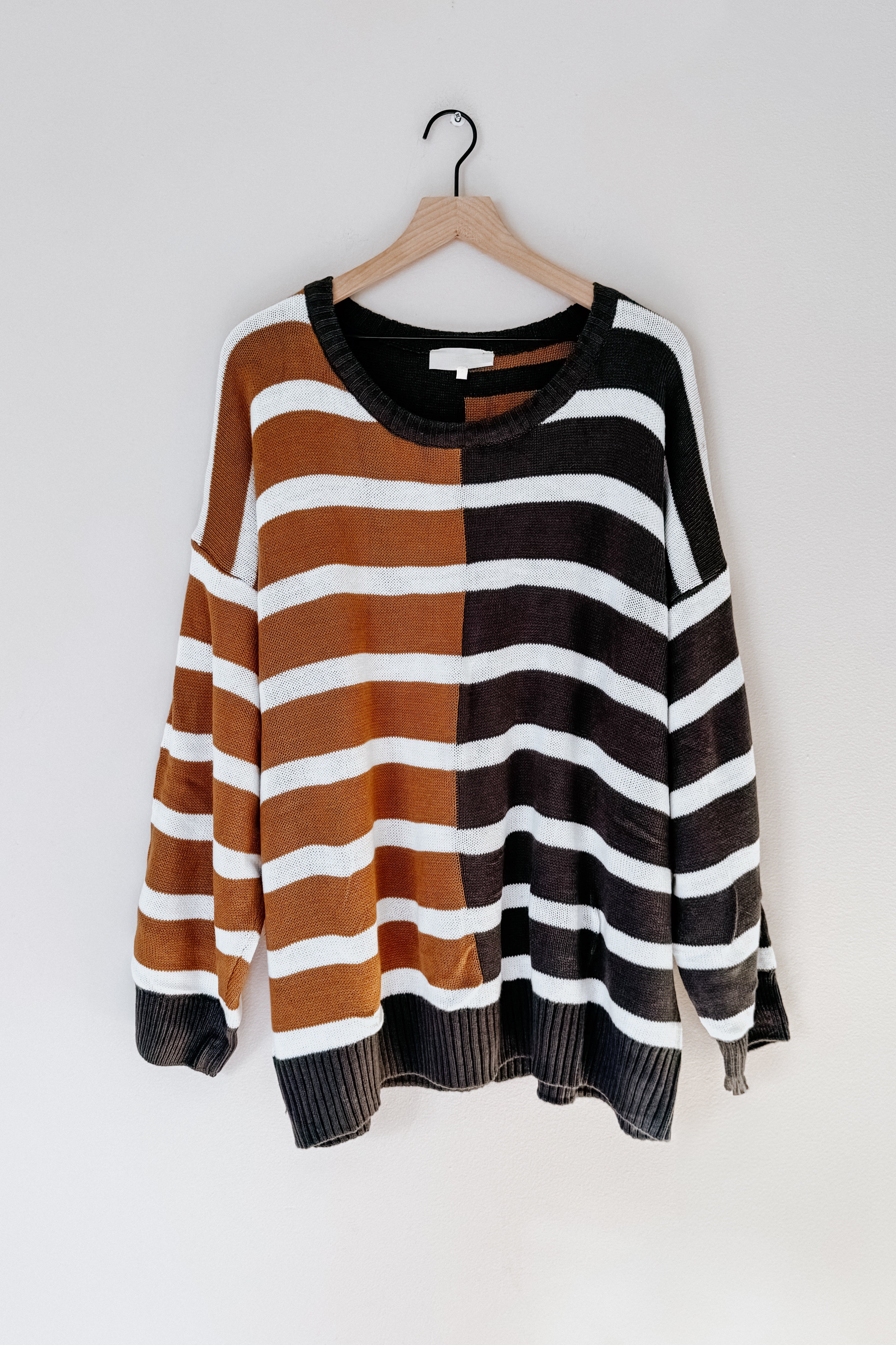 Most Wanted Striped Color Block Sweater • Camel & Charcoal