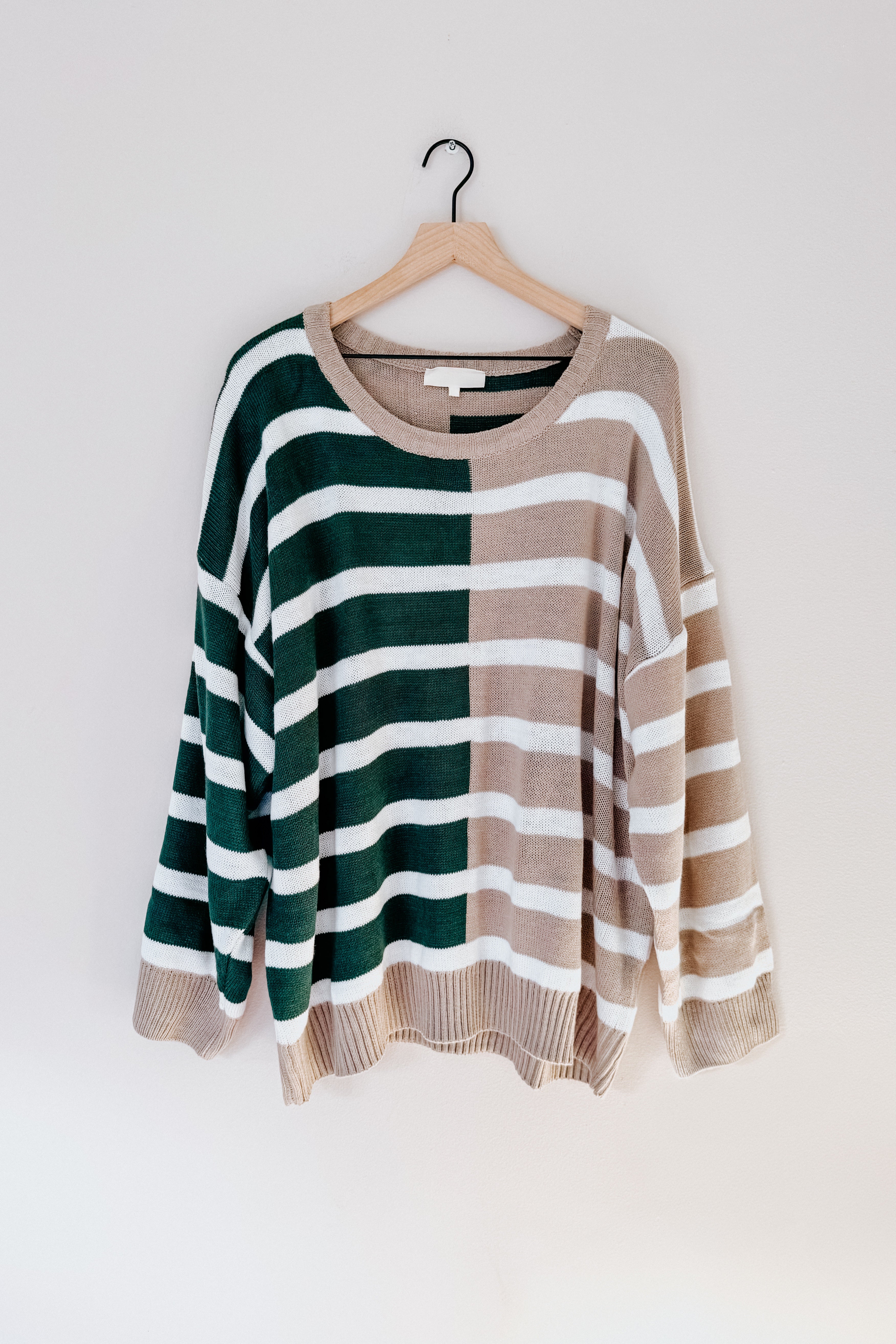 Most Wanted Striped Color Block Sweater • Green & Taupe