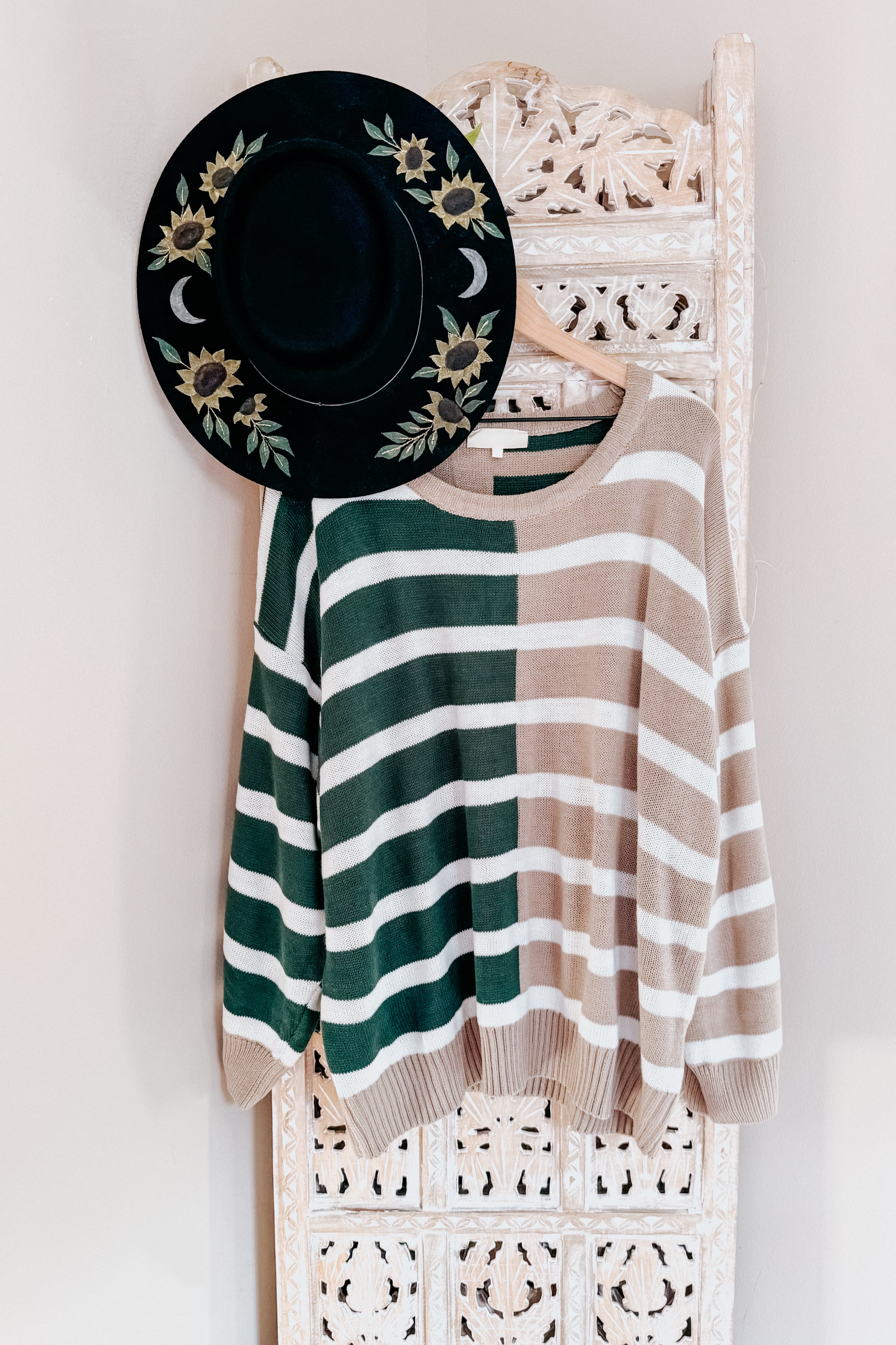 Most Wanted Striped Color Block Sweater • Green & Taupe