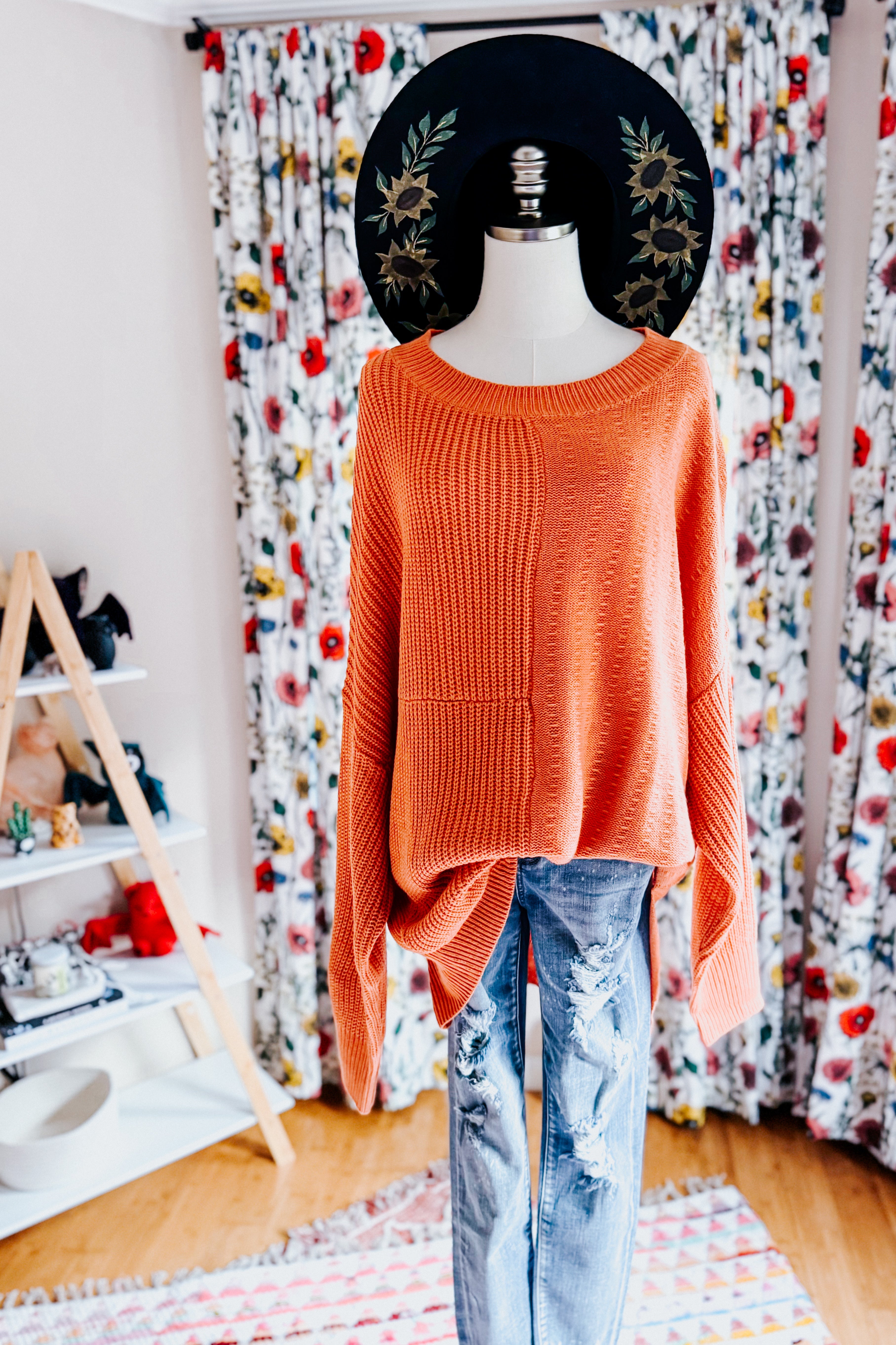 Suddenly Fine Asymmetrical Knit Sweater • Pumpkin