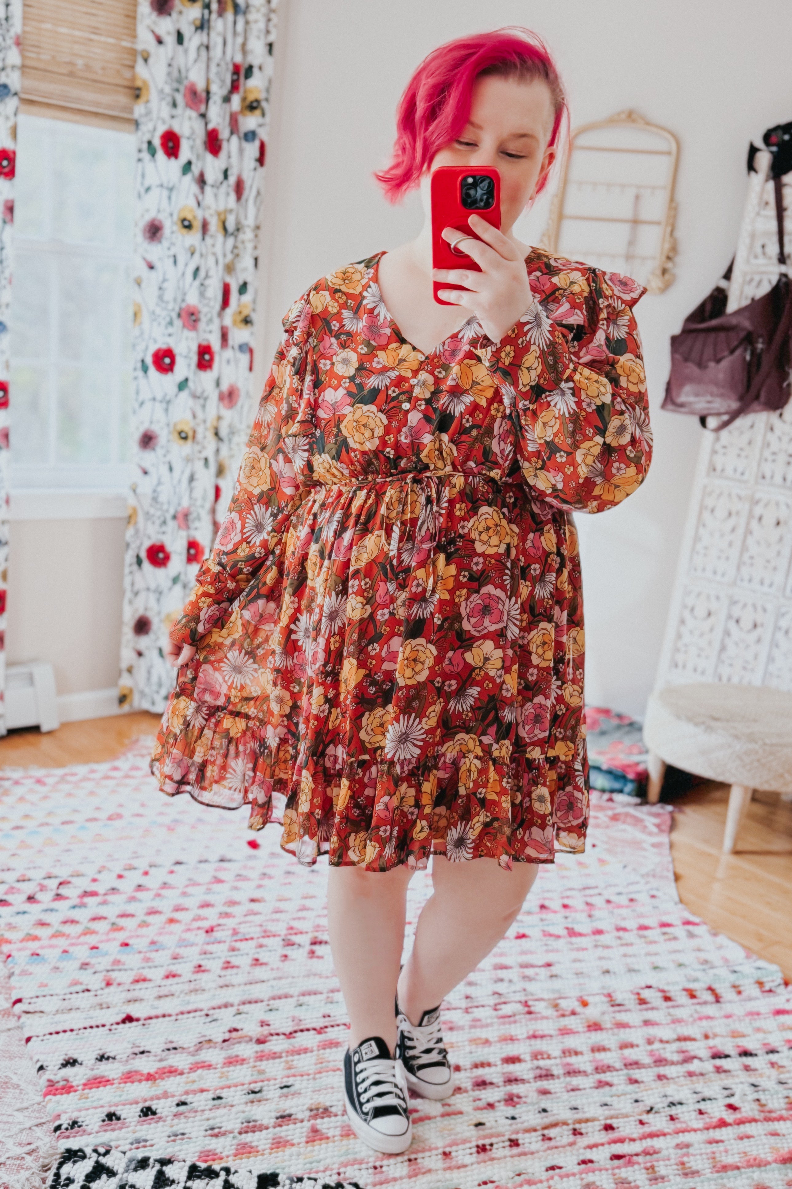 So Long, Farewell Balloon Sleeve Floral Dress