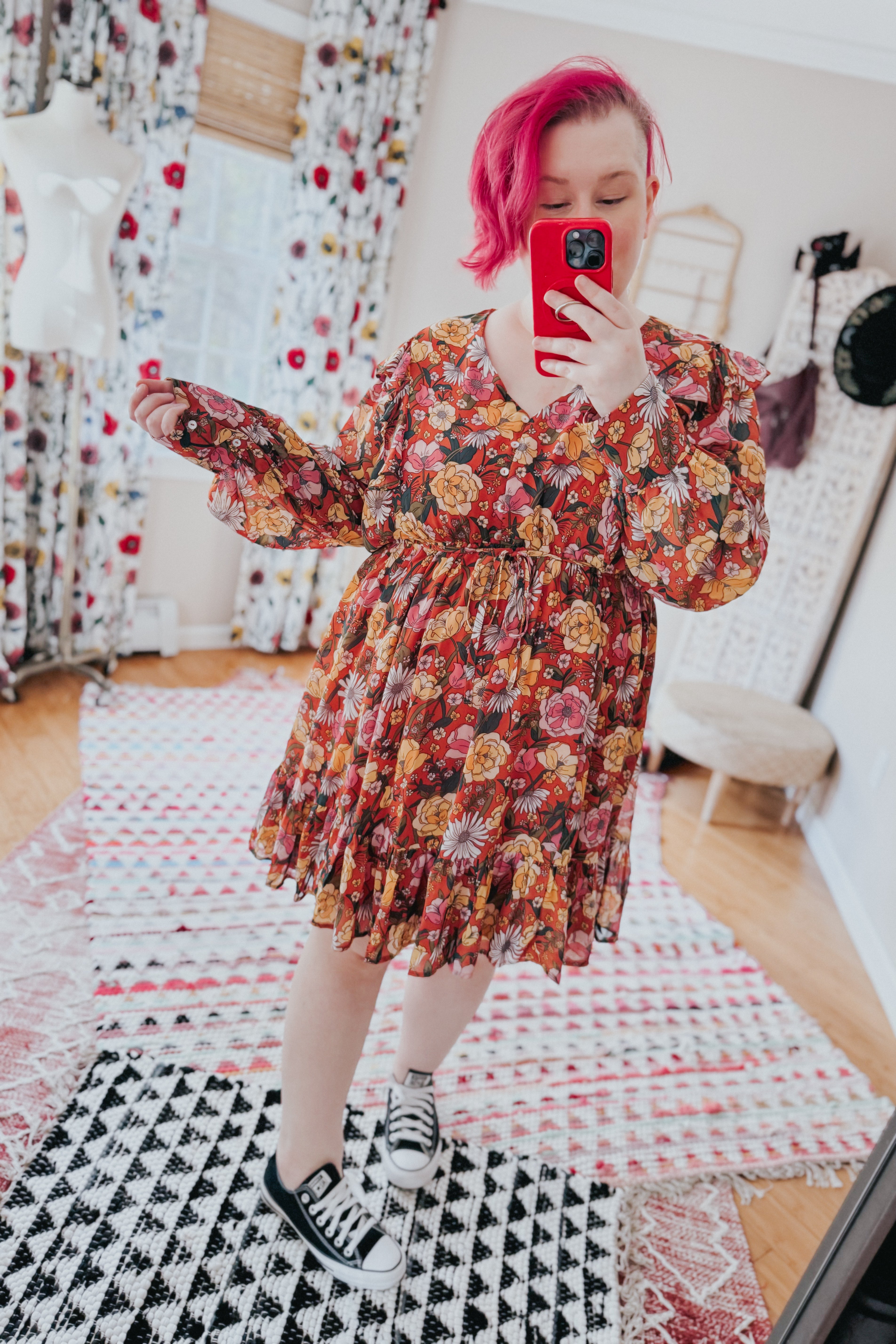 So Long, Farewell Balloon Sleeve Floral Dress