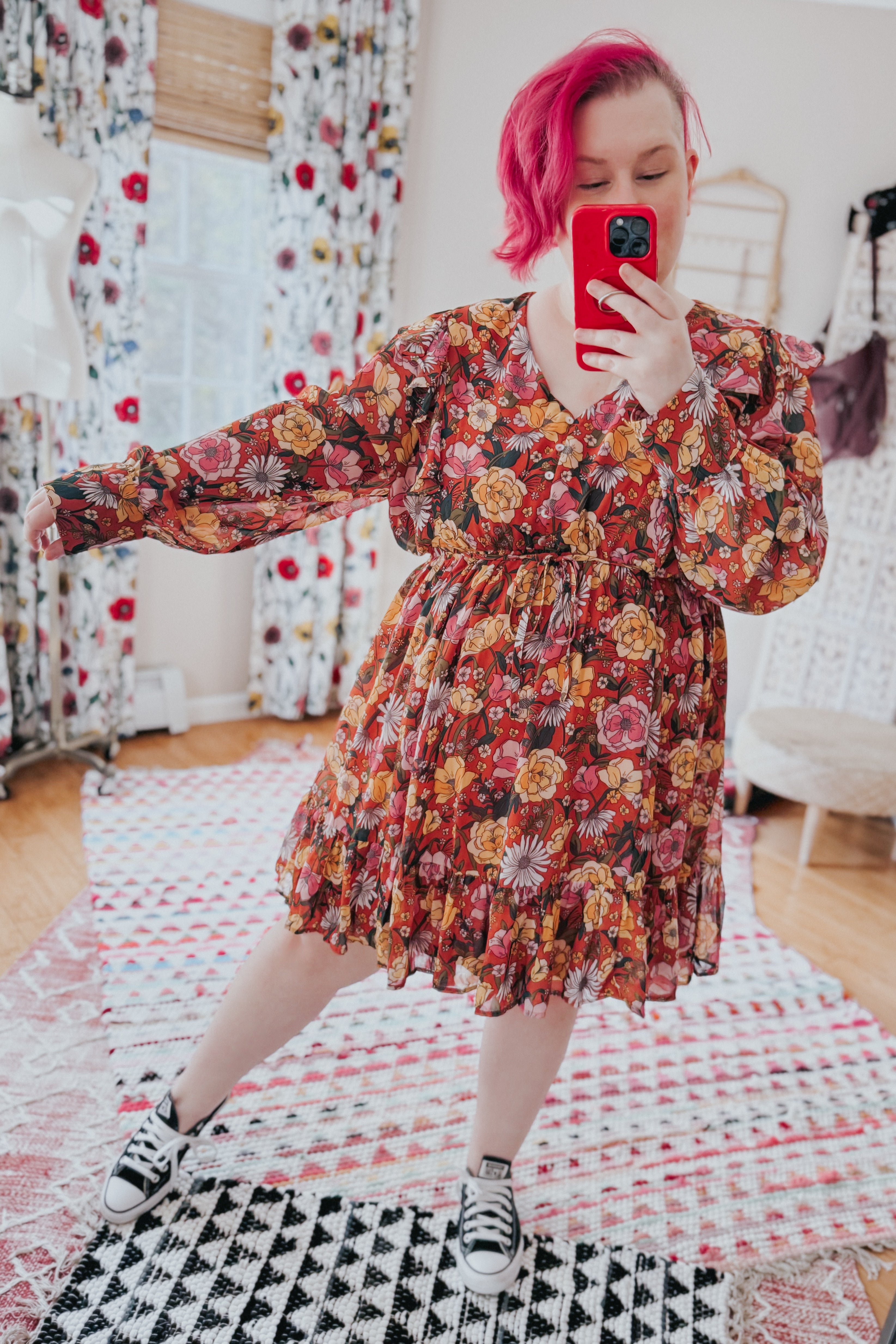 So Long, Farewell Balloon Sleeve Floral Dress