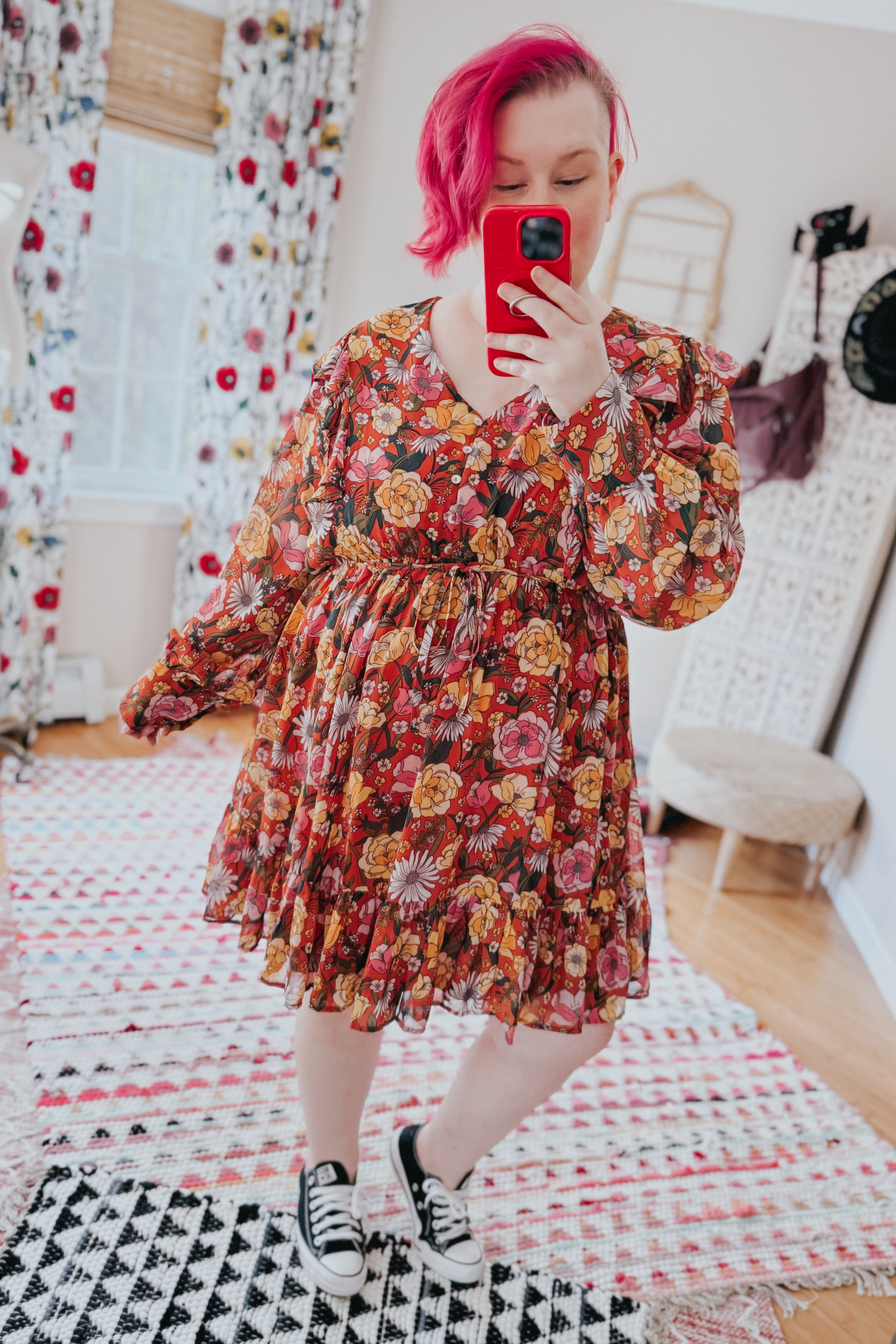 So Long, Farewell Balloon Sleeve Floral Dress