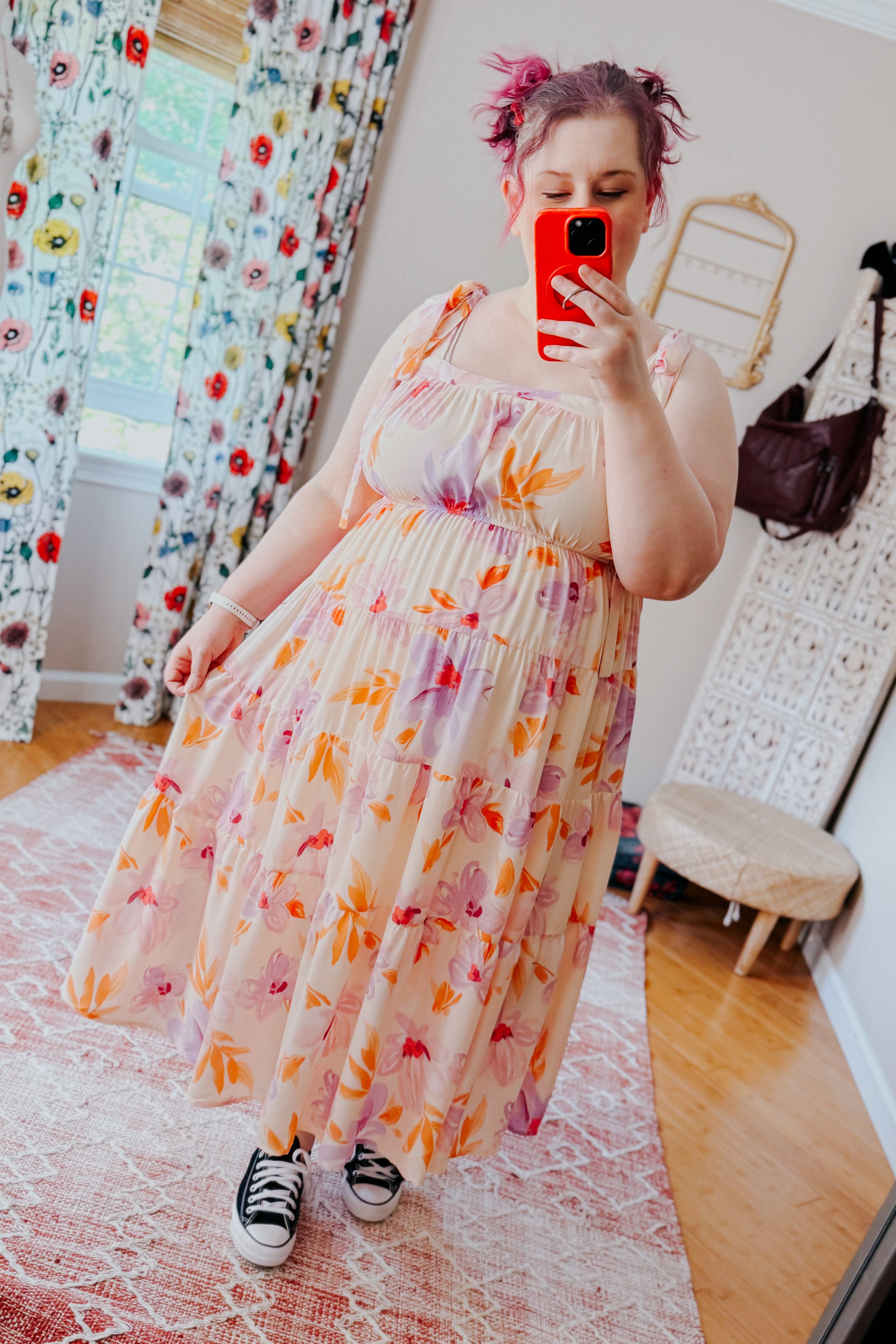 Pastel Petals Floral Midi Dress