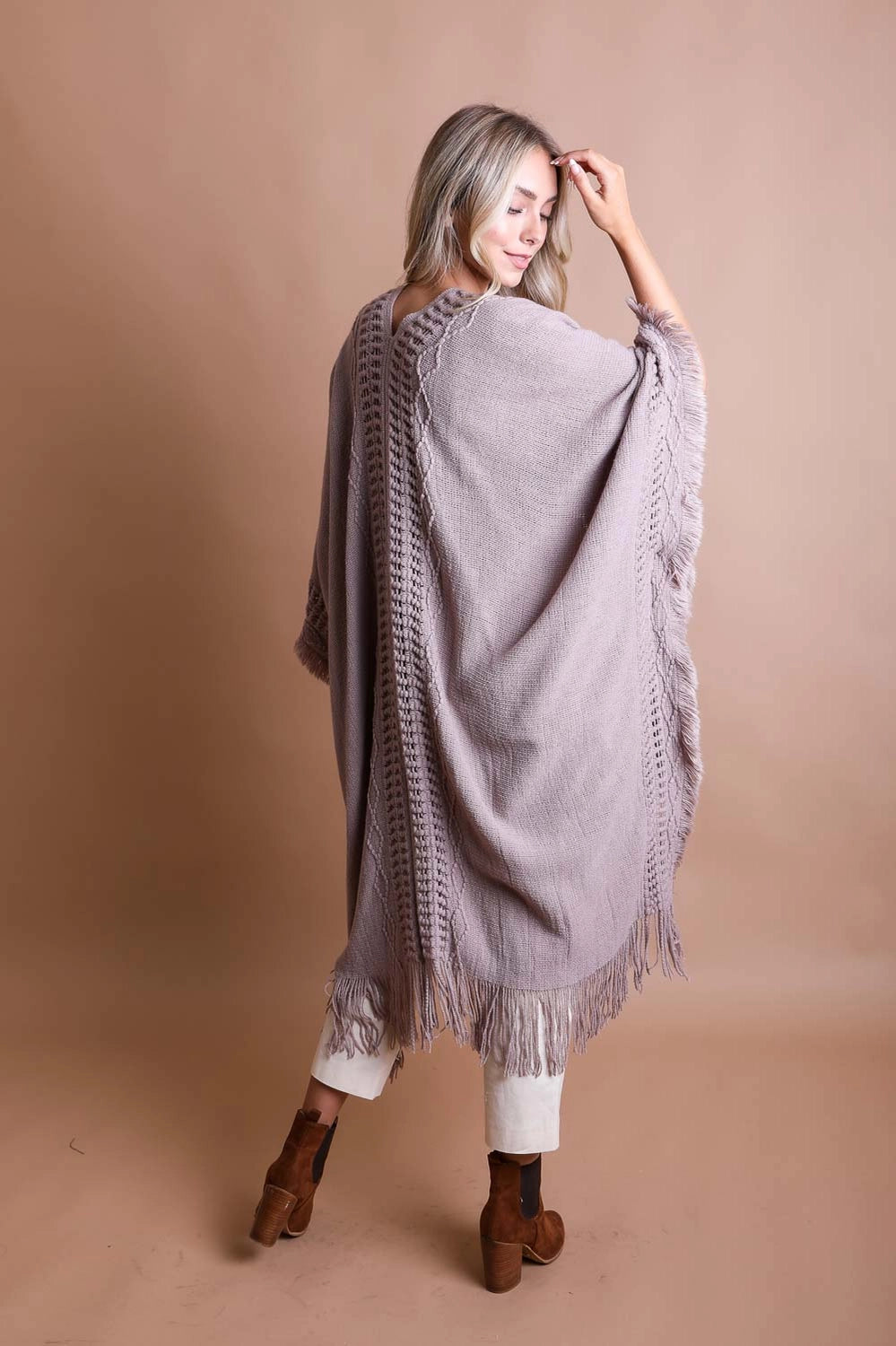 Faye Frayed Border Bohemian Ruana • Grey