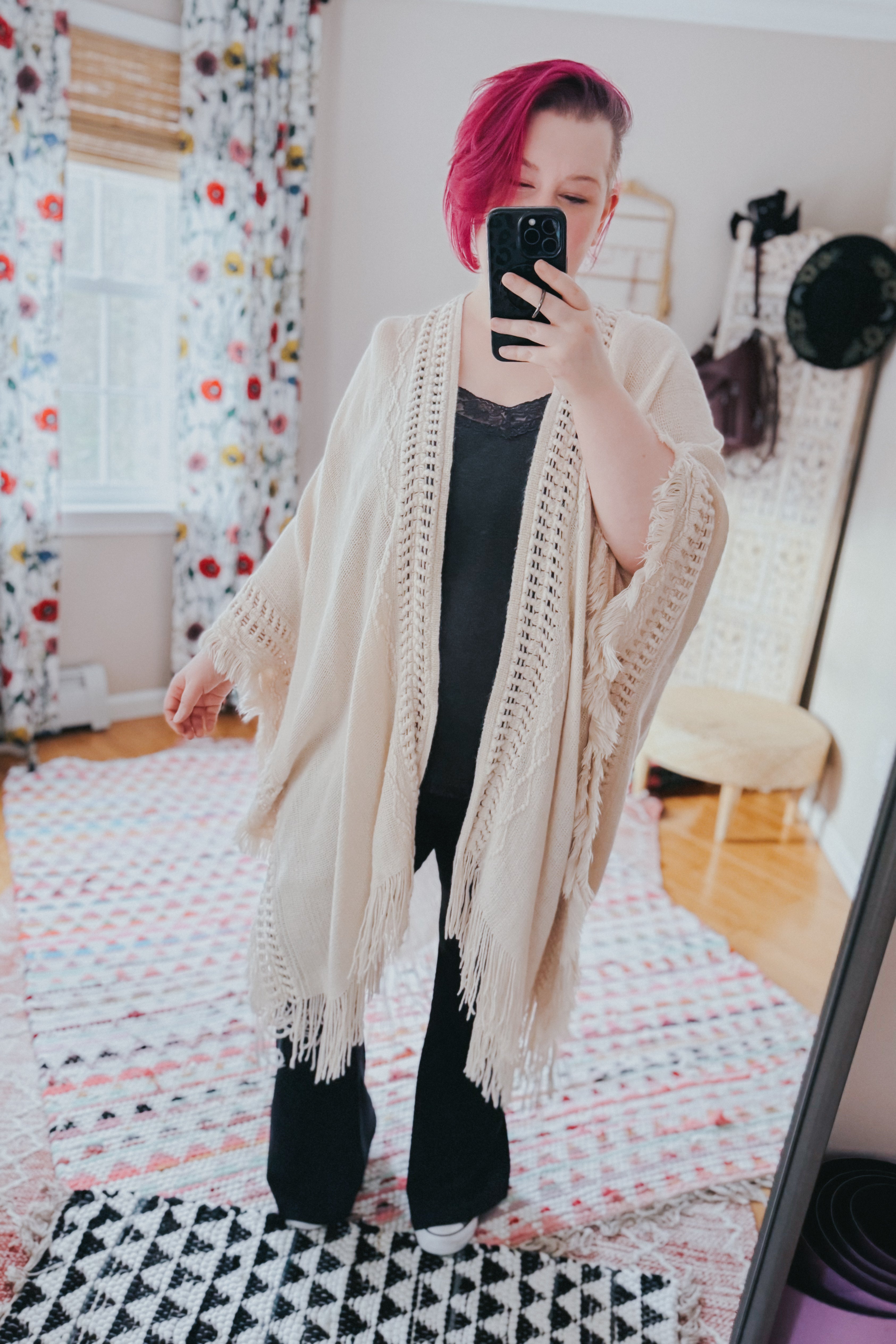 Faye Frayed Border Bohemian Ruana • Cream