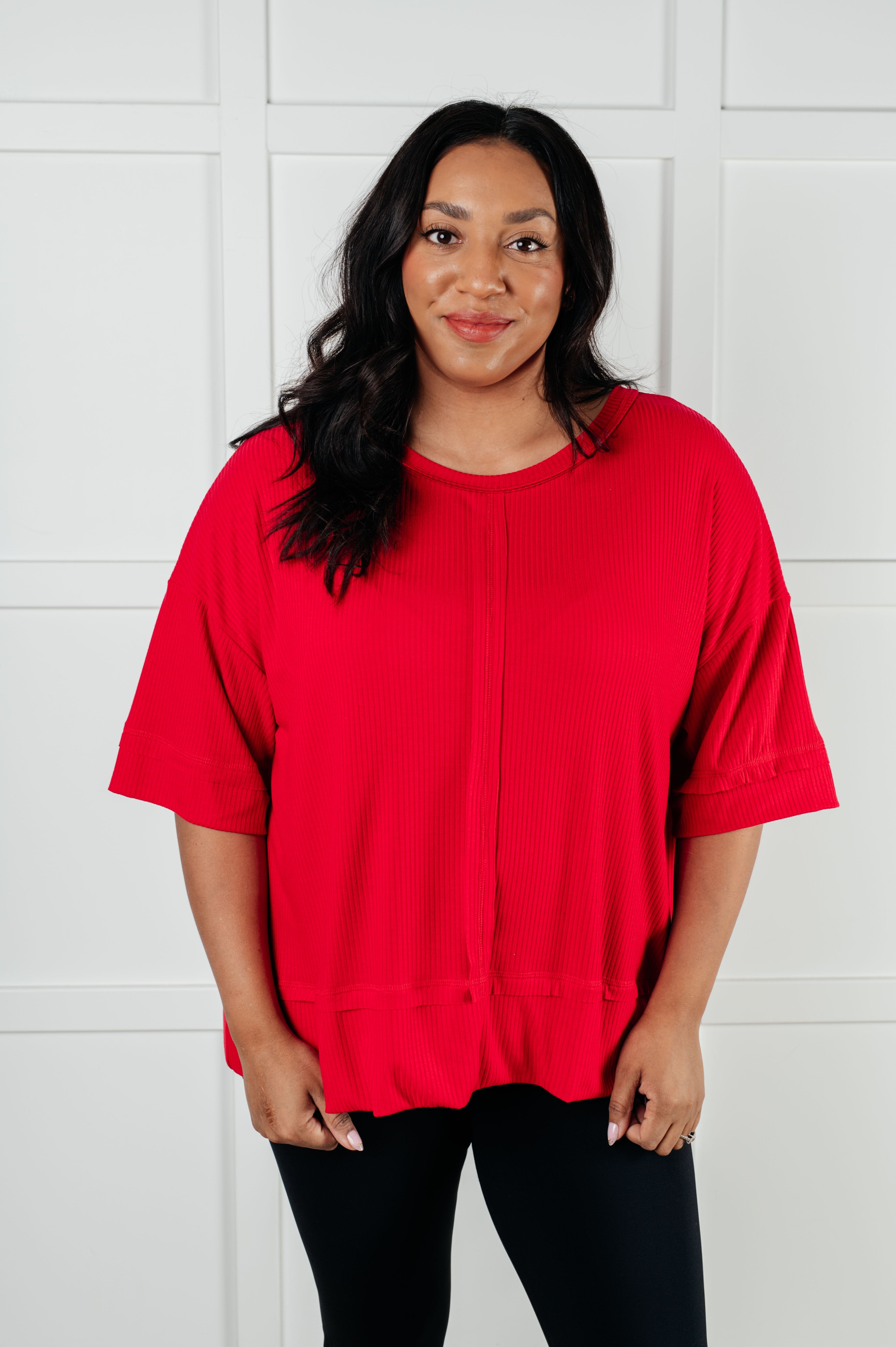 I'll Never Forget Ribbed Dolman Sleeve Top • Red