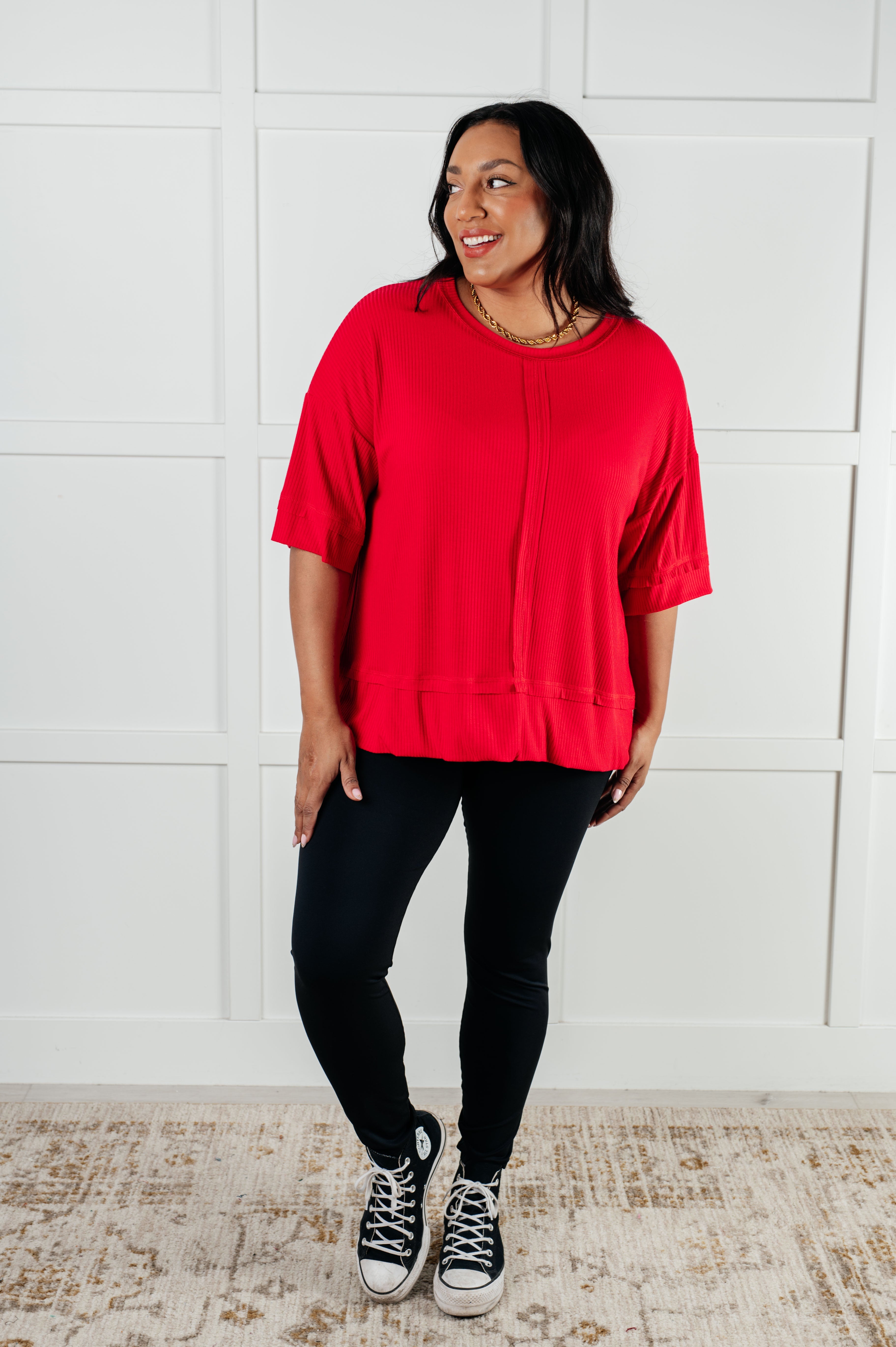 I'll Never Forget Ribbed Dolman Sleeve Top • Red