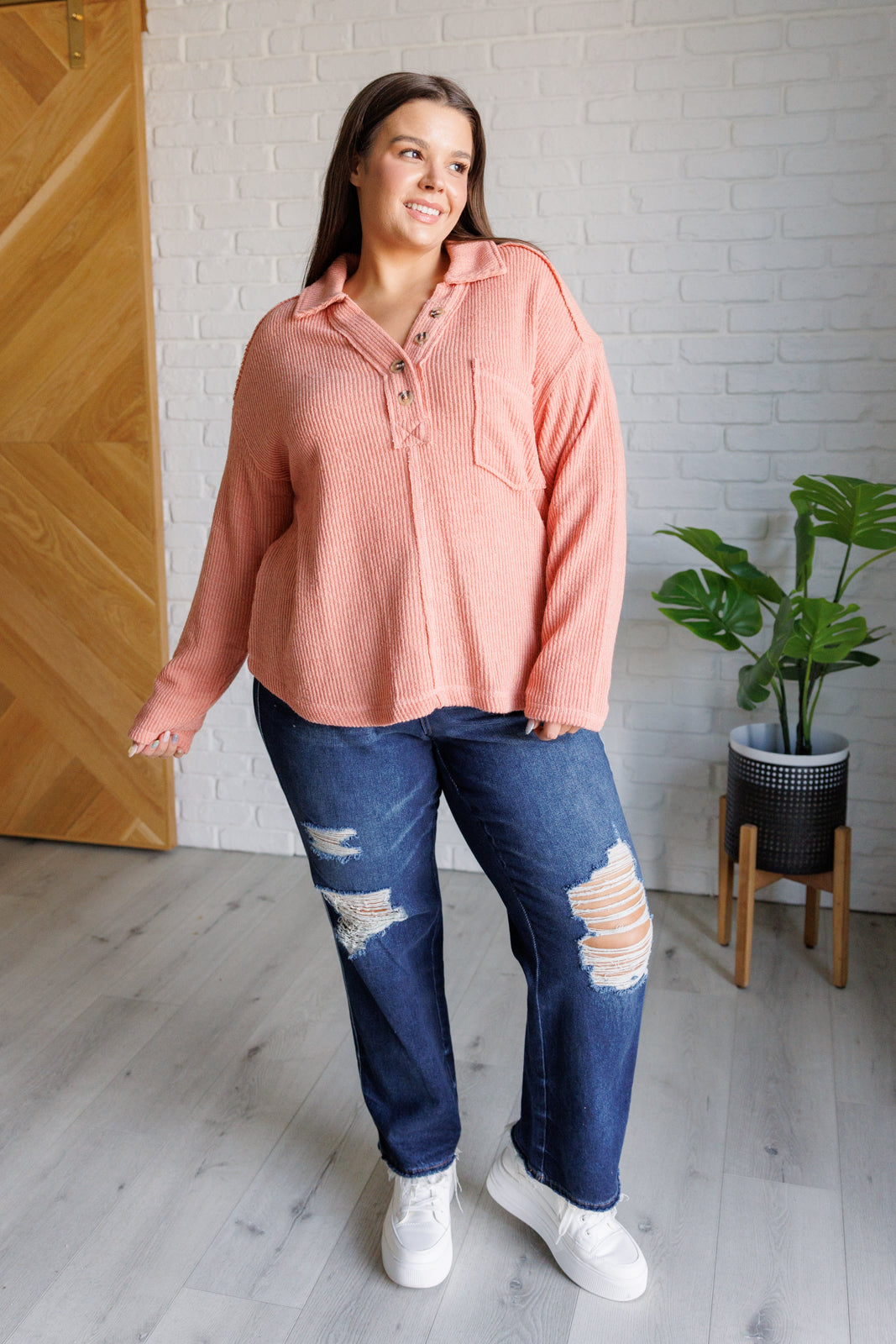 If You Want Forever Ribbed Knit Pullover • Peachy Pink