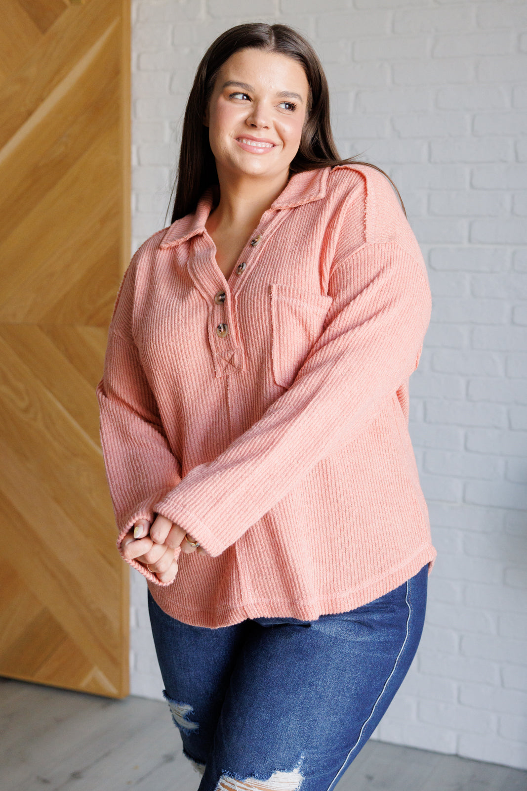 If You Want Forever Ribbed Knit Pullover • Peachy Pink