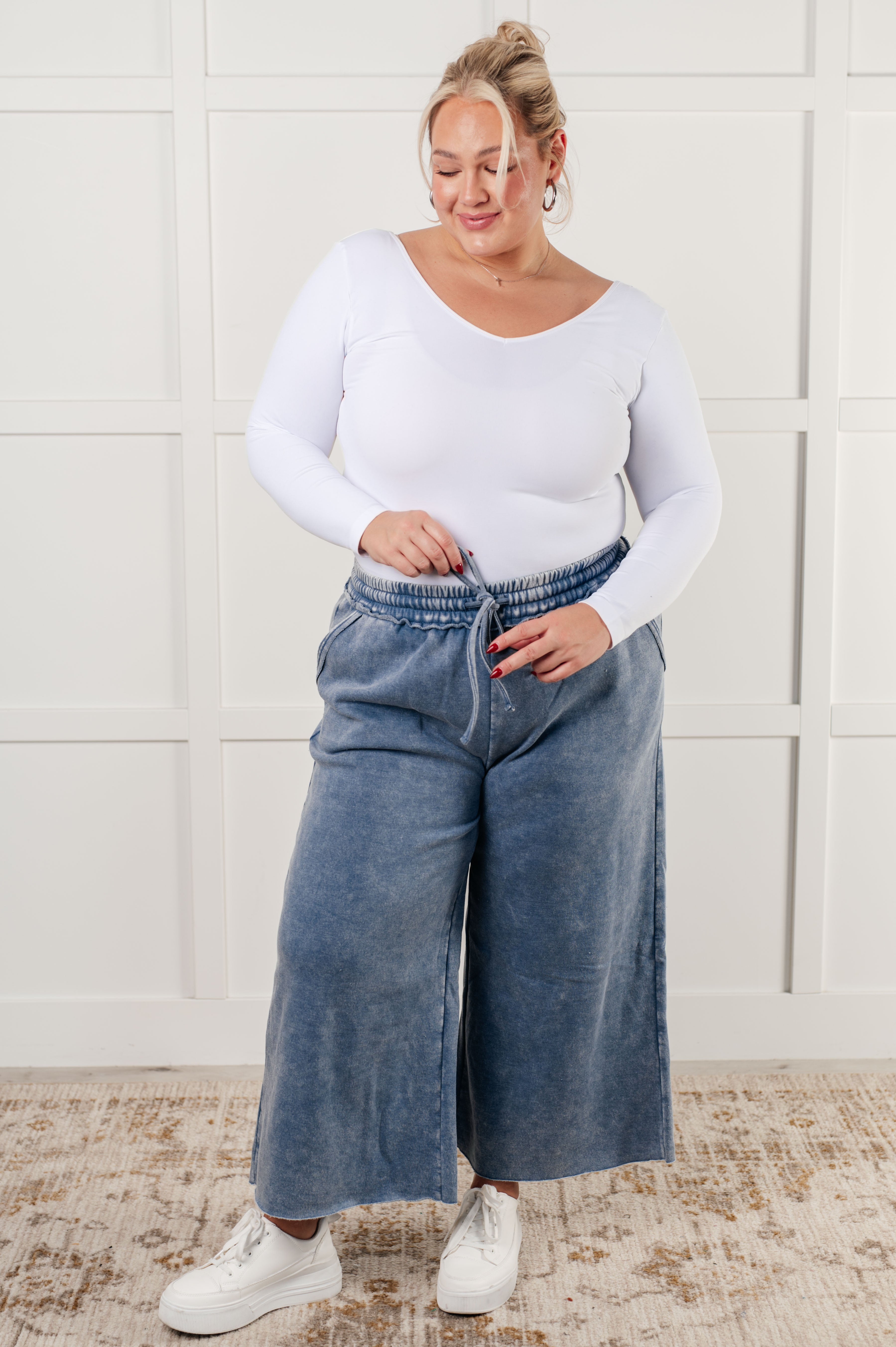 In or Out Wide Leg Cropped Pants • Dusty Blue