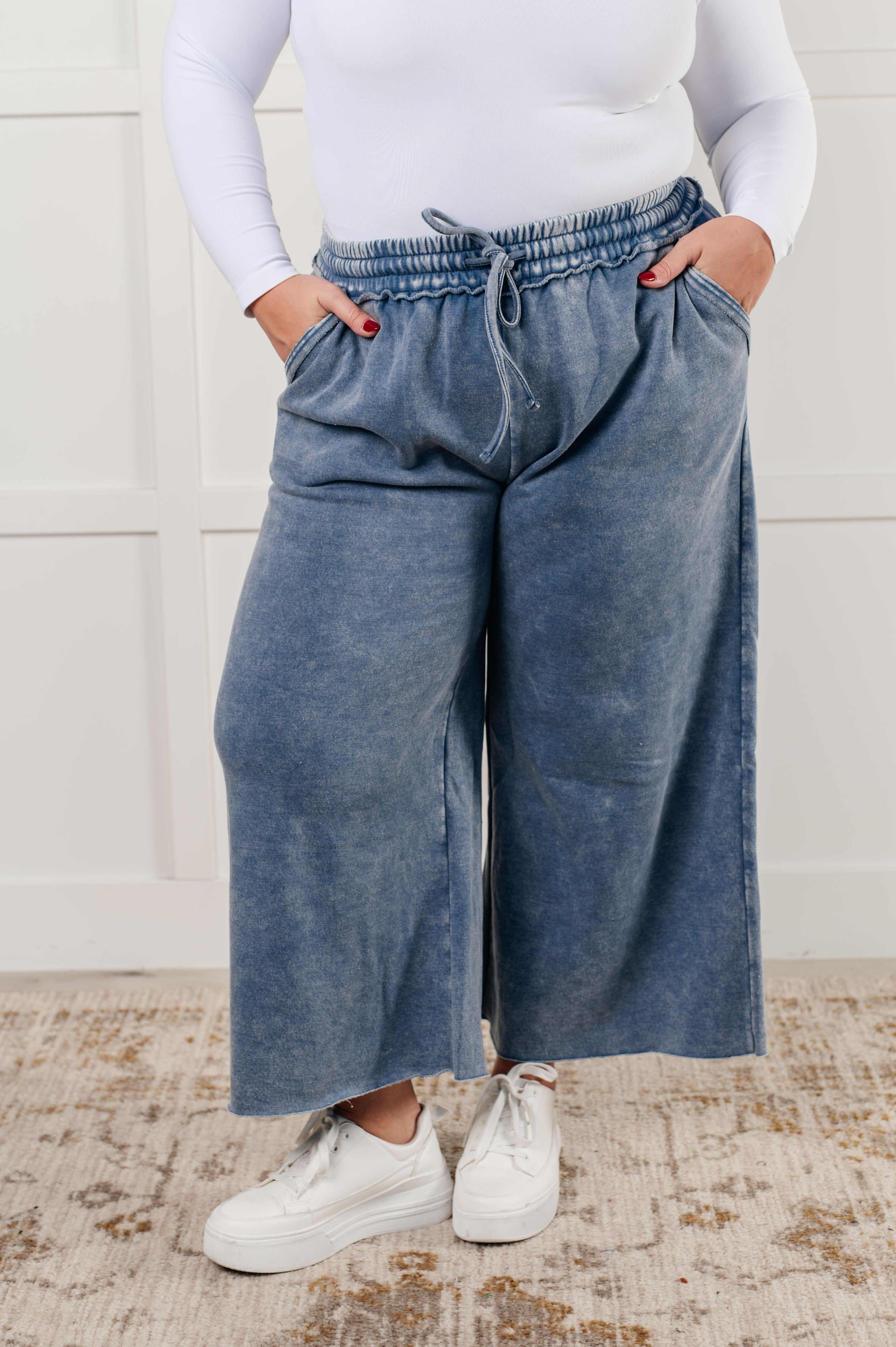 In or Out Wide Leg Cropped Pants • Dusty Blue