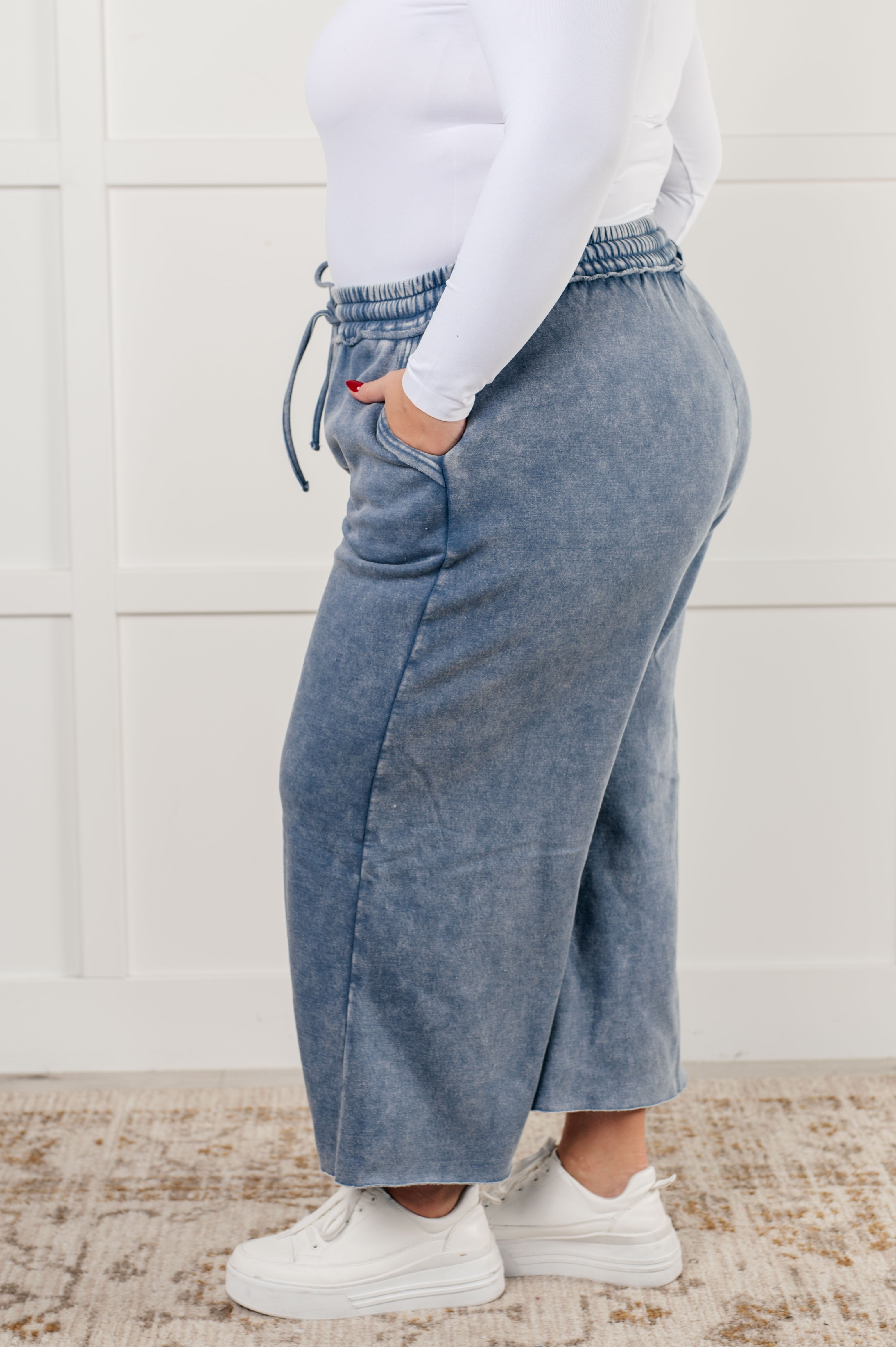 In or Out Wide Leg Cropped Pants • Dusty Blue