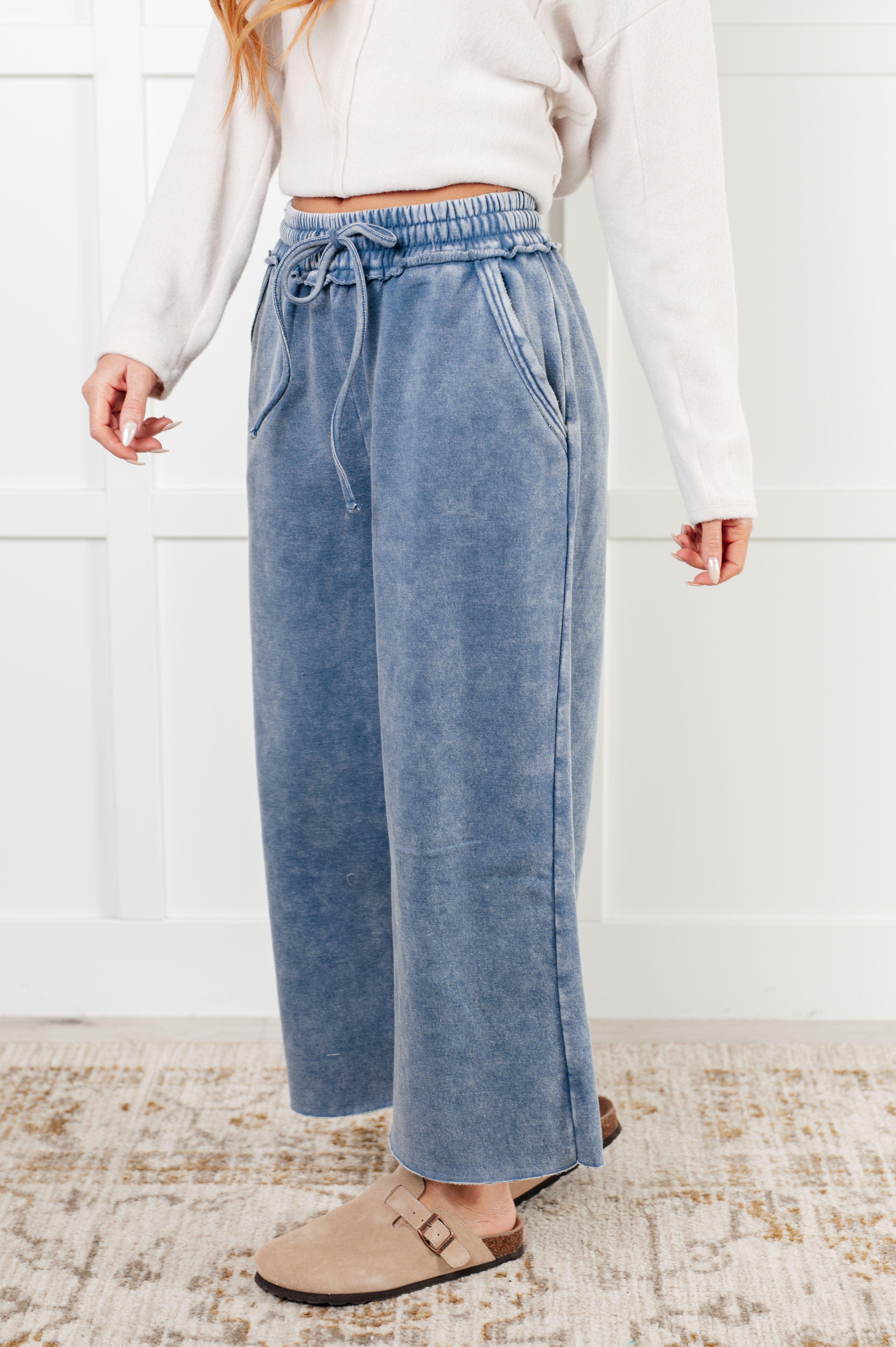 In or Out Wide Leg Cropped Pants • Dusty Blue