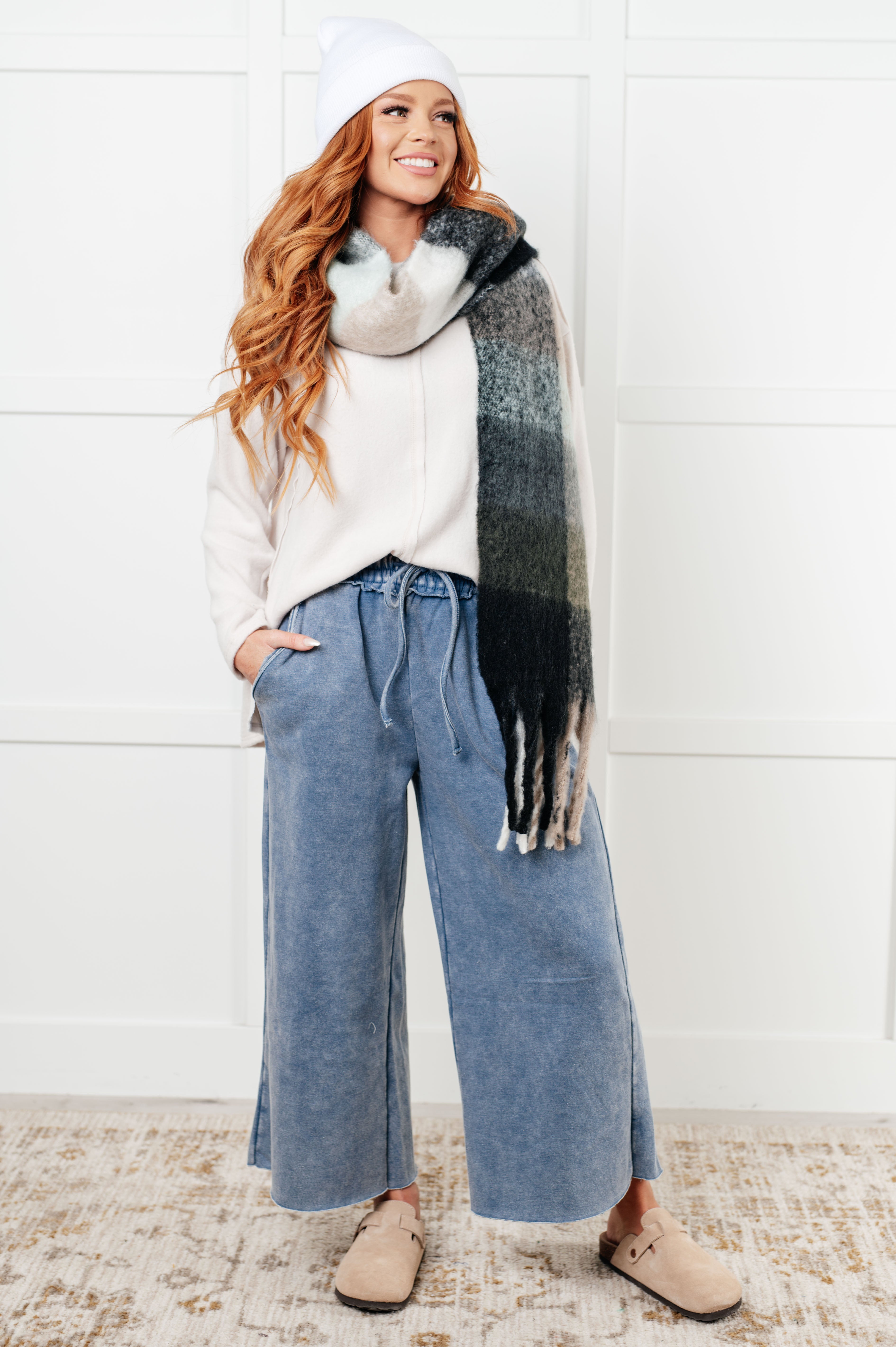 In or Out Wide Leg Cropped Pants • Dusty Blue