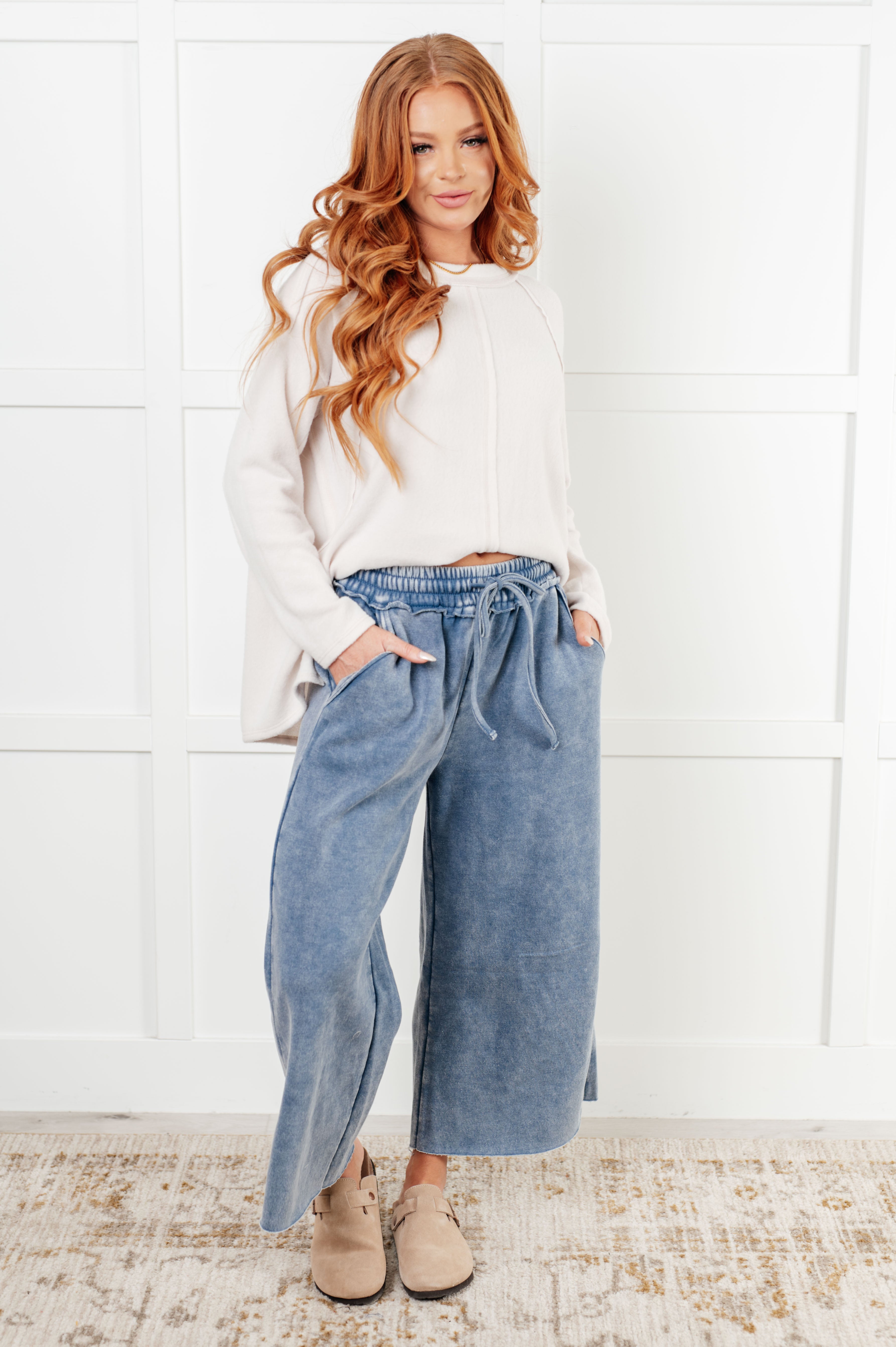 In or Out Wide Leg Cropped Pants • Dusty Blue