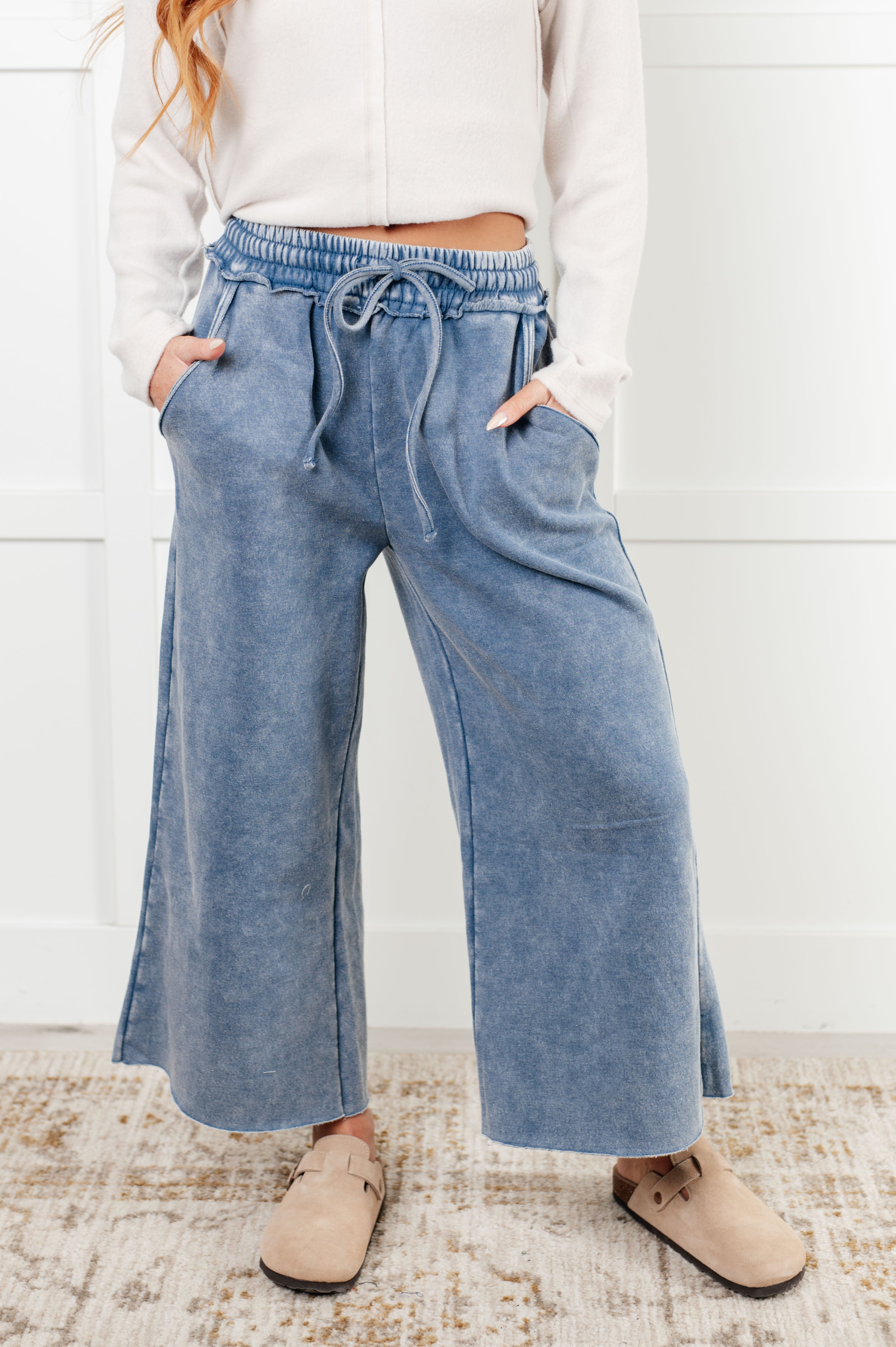 In or Out Wide Leg Cropped Pants • Dusty Blue