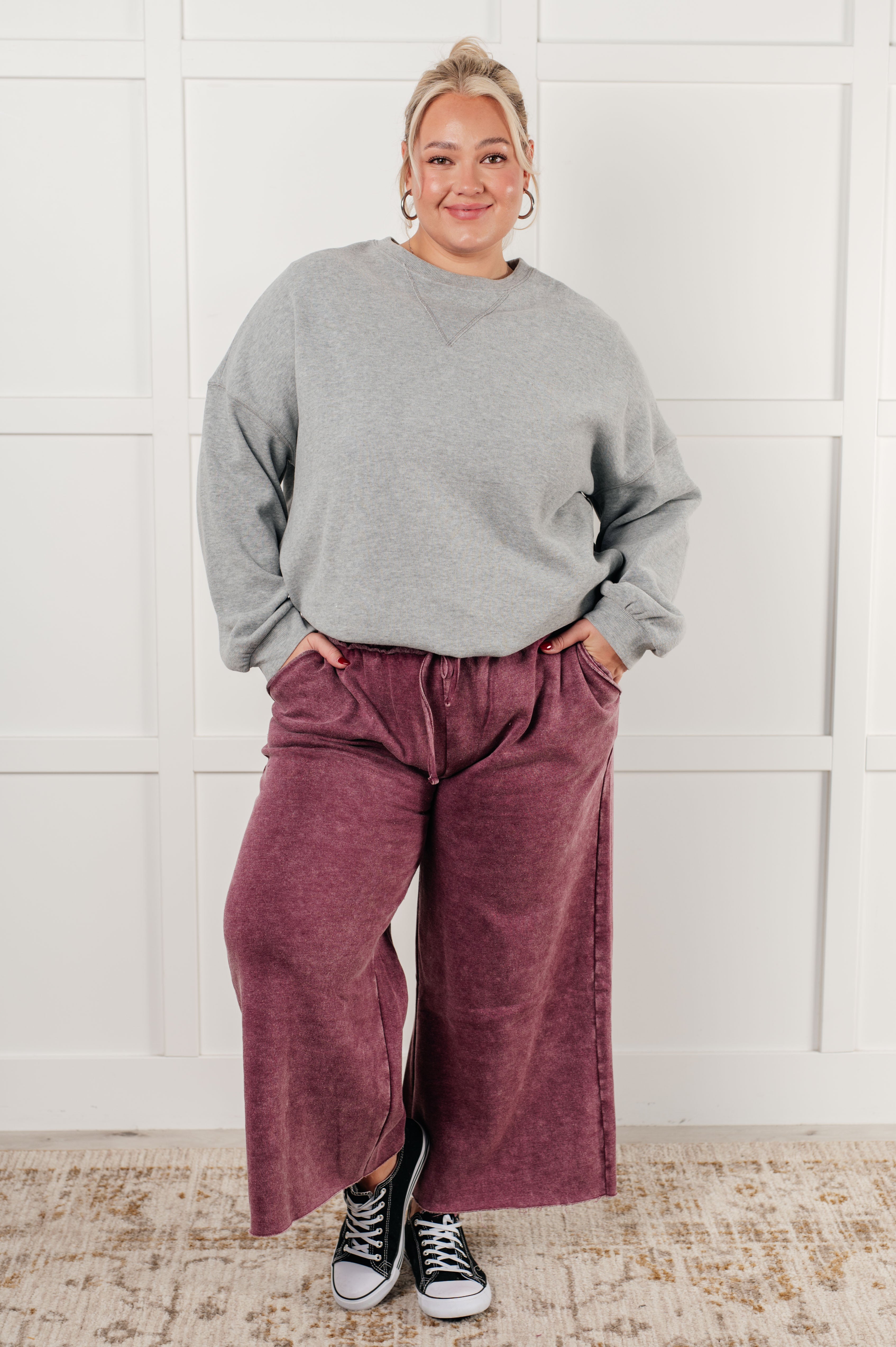 In or Out Wide Leg Cropped Pants • Eggplant