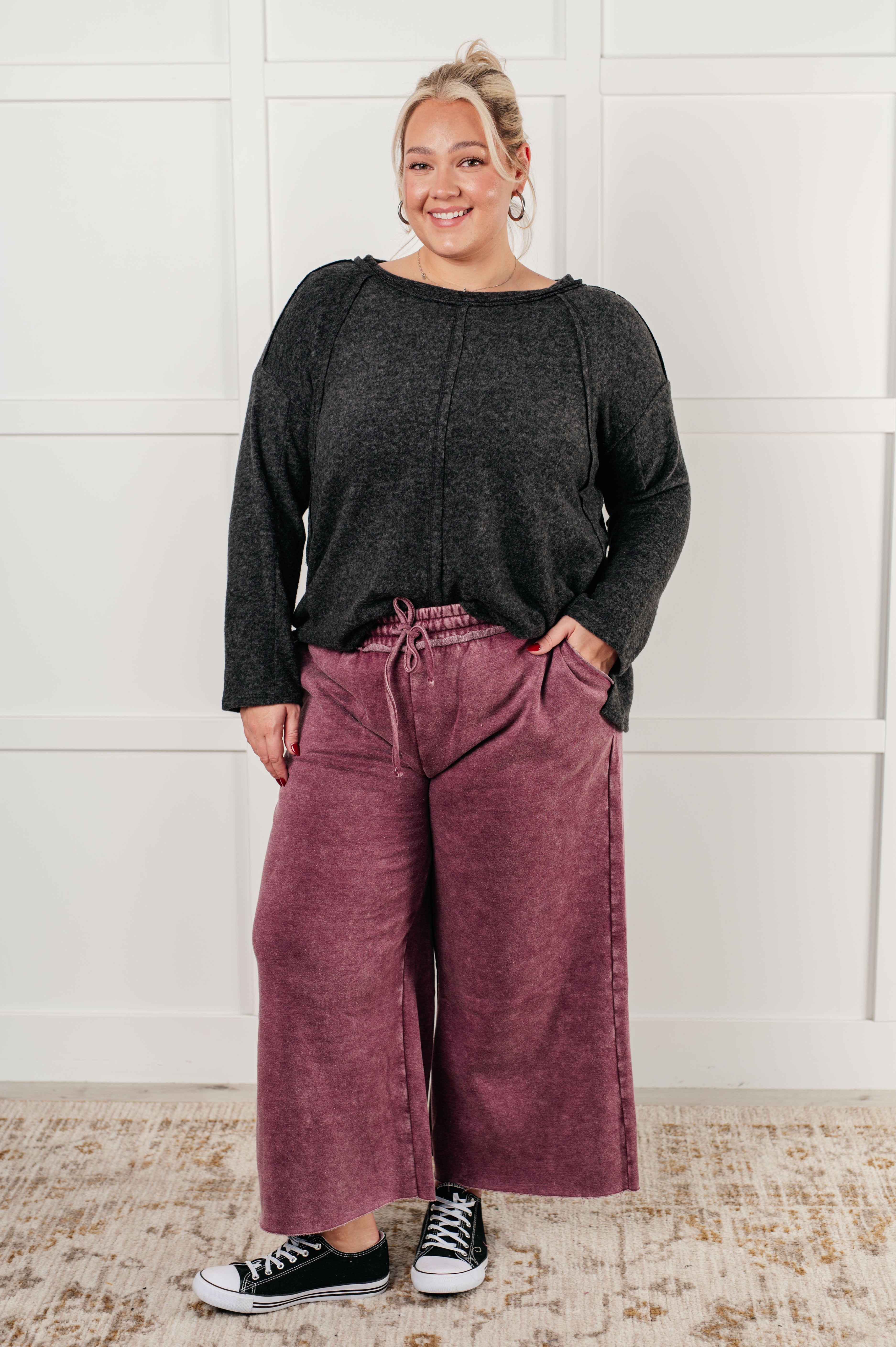 In or Out Wide Leg Cropped Pants • Eggplant