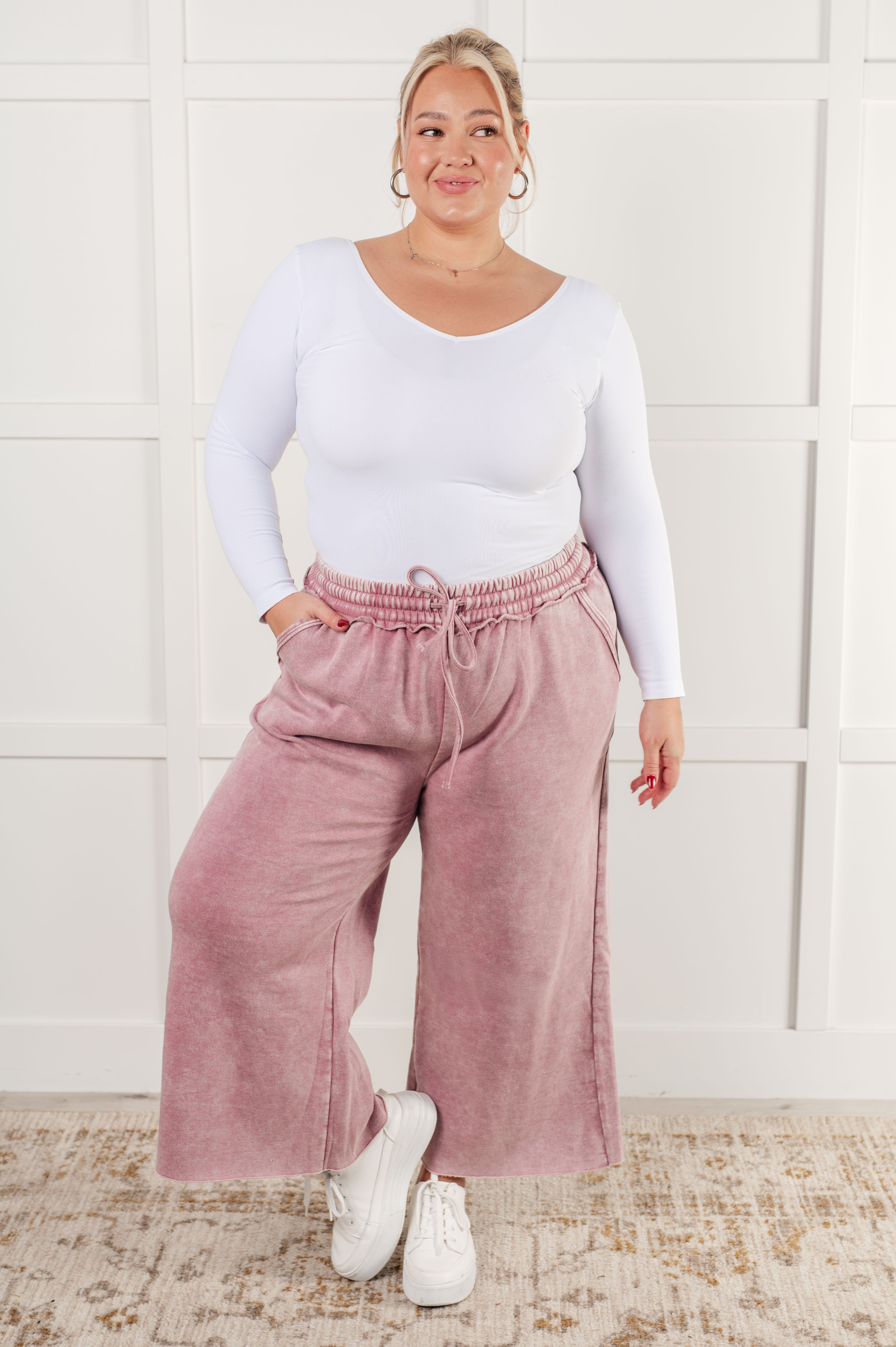 In or Out Wide Leg Cropped Pants • Light Rose