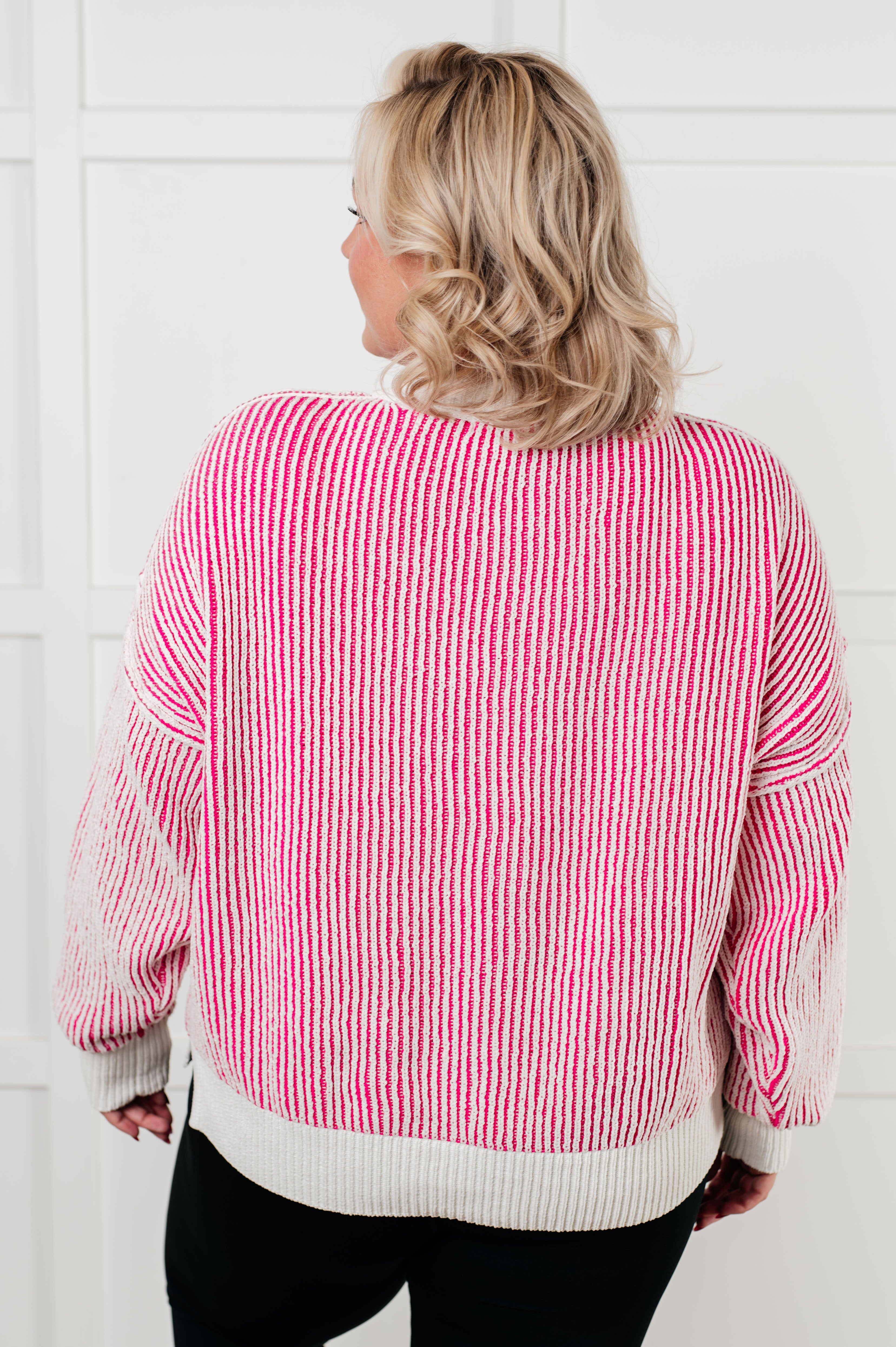 Least High Maintenance Contrast Trim Sweater • Pink