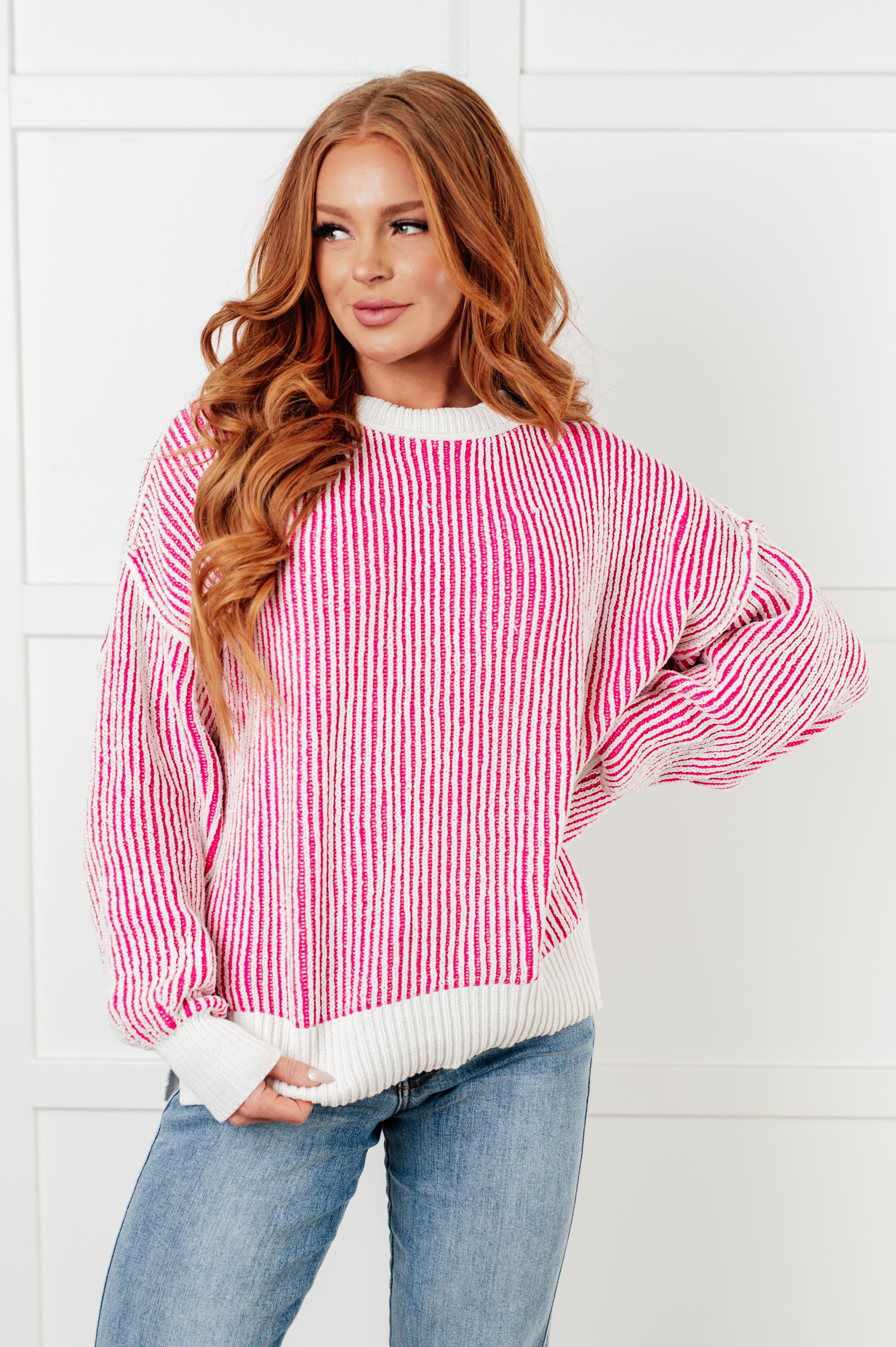 Least High Maintenance Contrast Trim Sweater • Pink