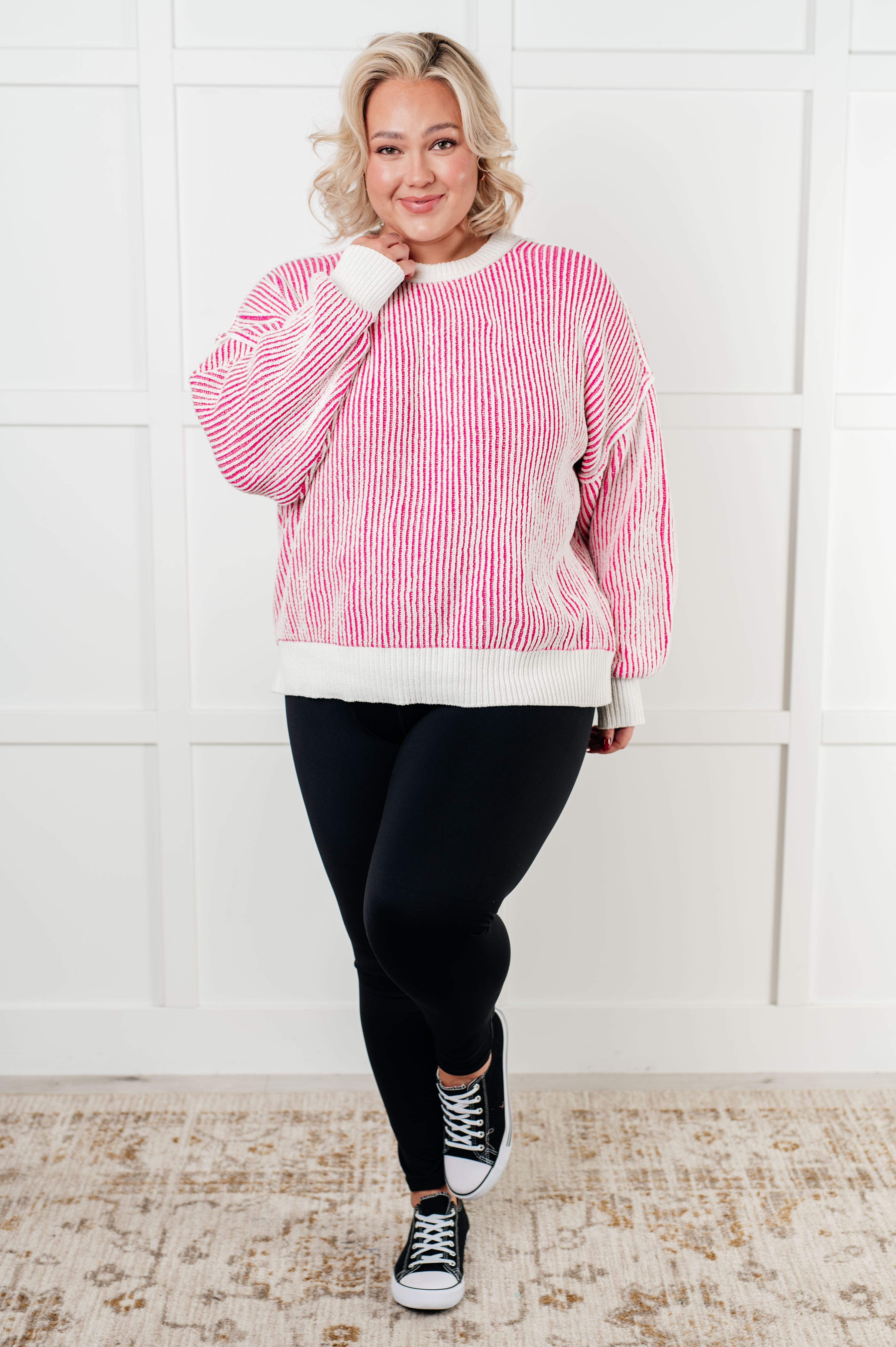 Least High Maintenance Contrast Trim Sweater • Pink