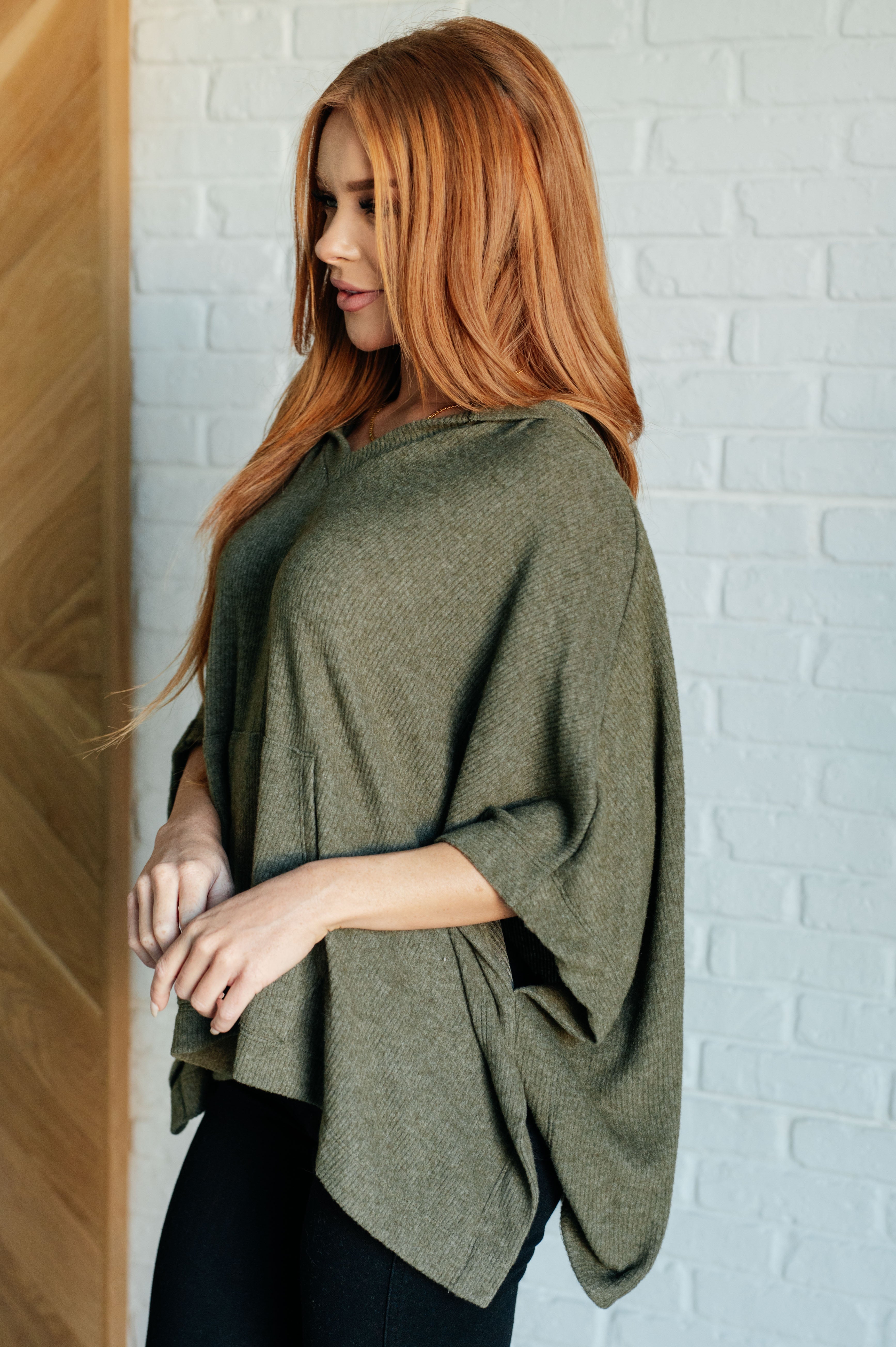 Perfectly Poised Hooded Poncho • Olive