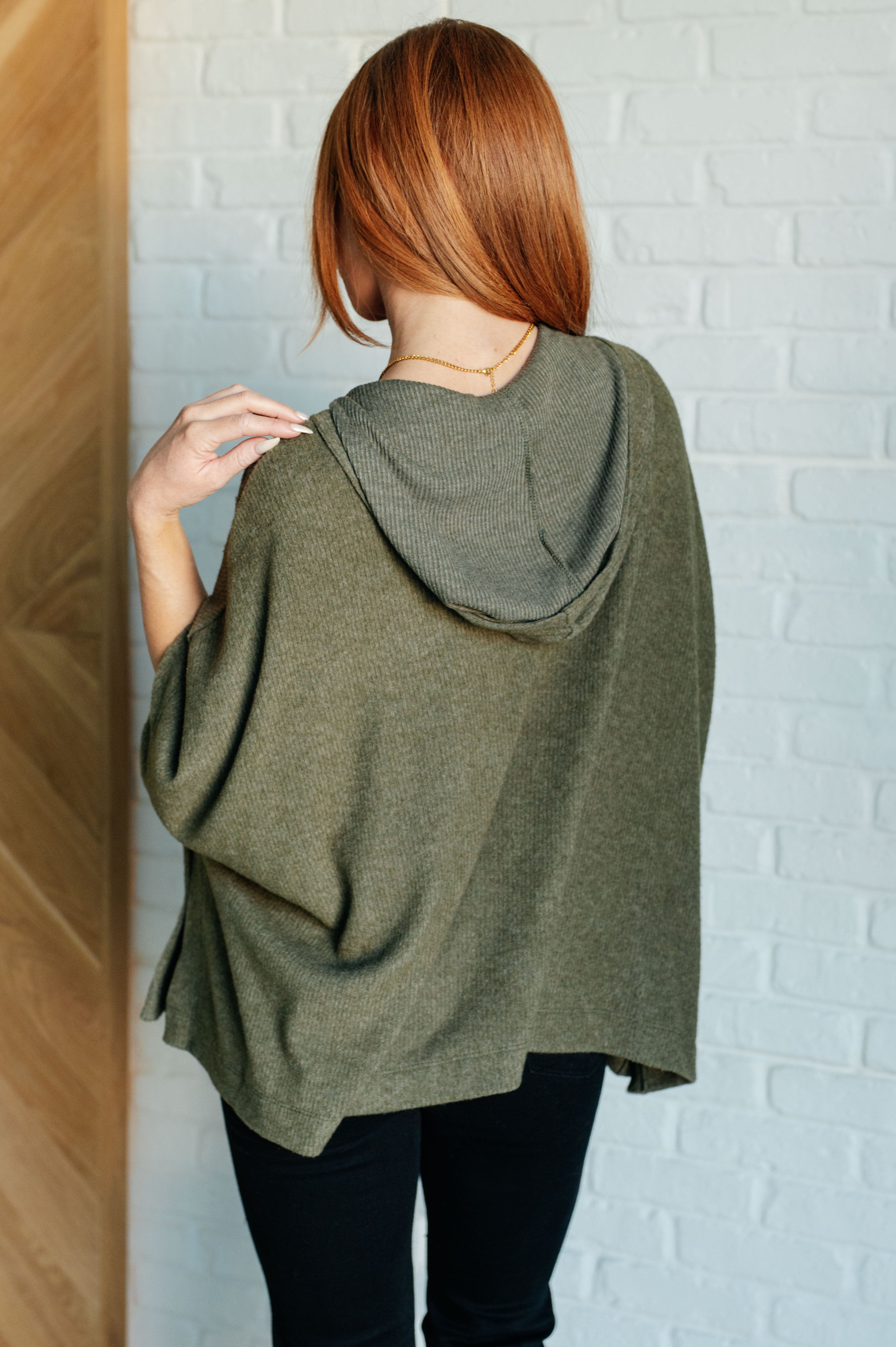 Perfectly Poised Hooded Poncho • Olive